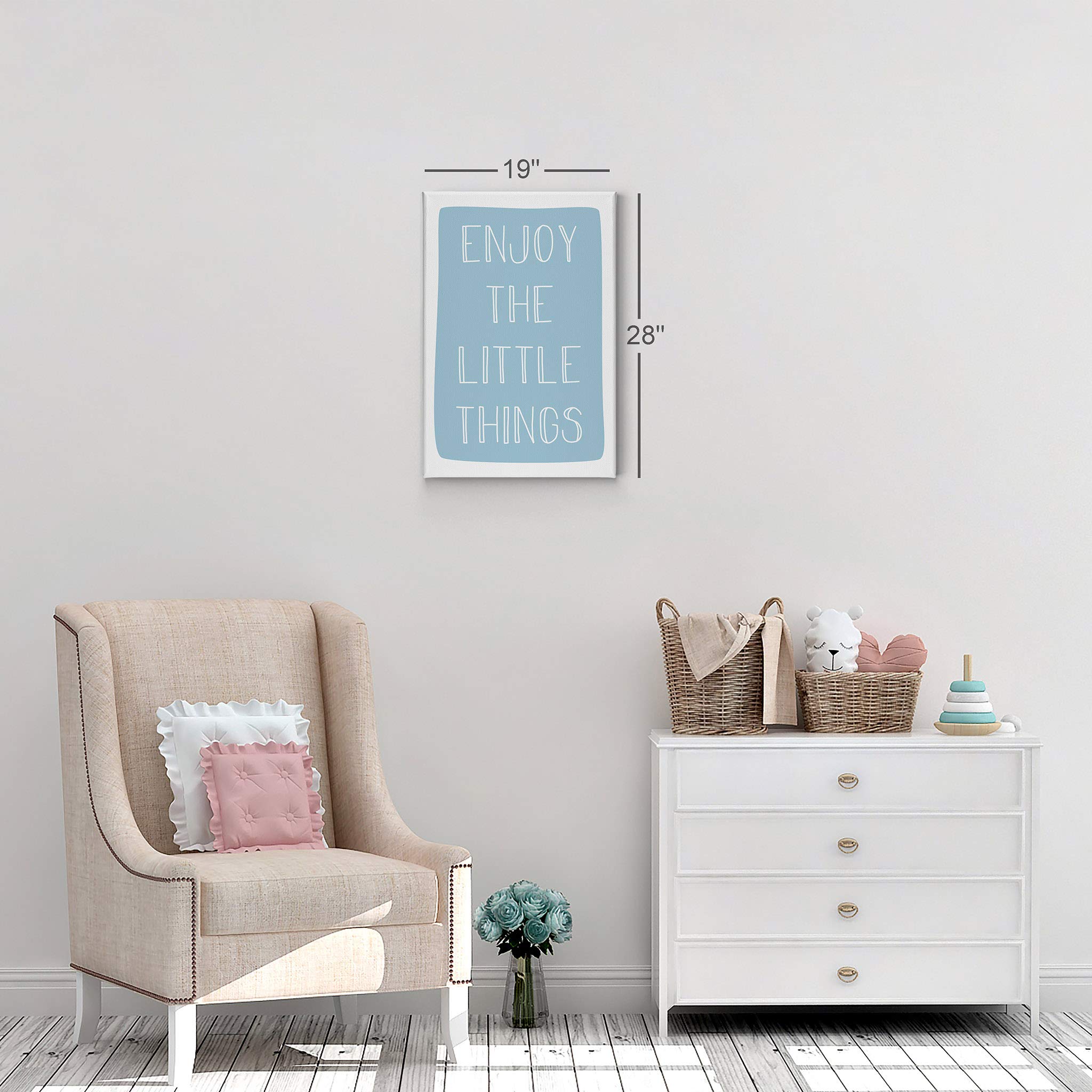 Enjoy The Little Things Lettering Blue Background Canvas Print - Kids Room Decor, Nursery Wall Art, Baby Room Decor - Ready to Hang 17x11 - Made in USA - Perfect for Bedrooms, Playrooms & Gift Giving