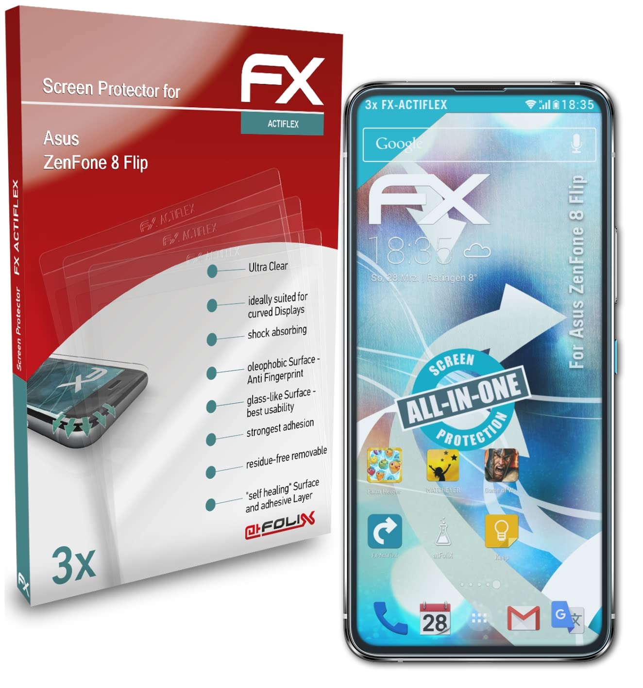 Ultra Clear Flexible Screen Protector for Asus ZenFone 8 Flip - 3 Pack HD FX Protection Film | Perfect for Gaming, Work & Daily Use