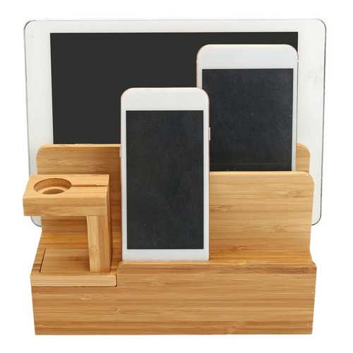 Bamboo Charging Dock Stand Organizer for Apple Watch, iPhone, and Tablet - Perfect for Nightstand, Office Desk, and Travel Accessories