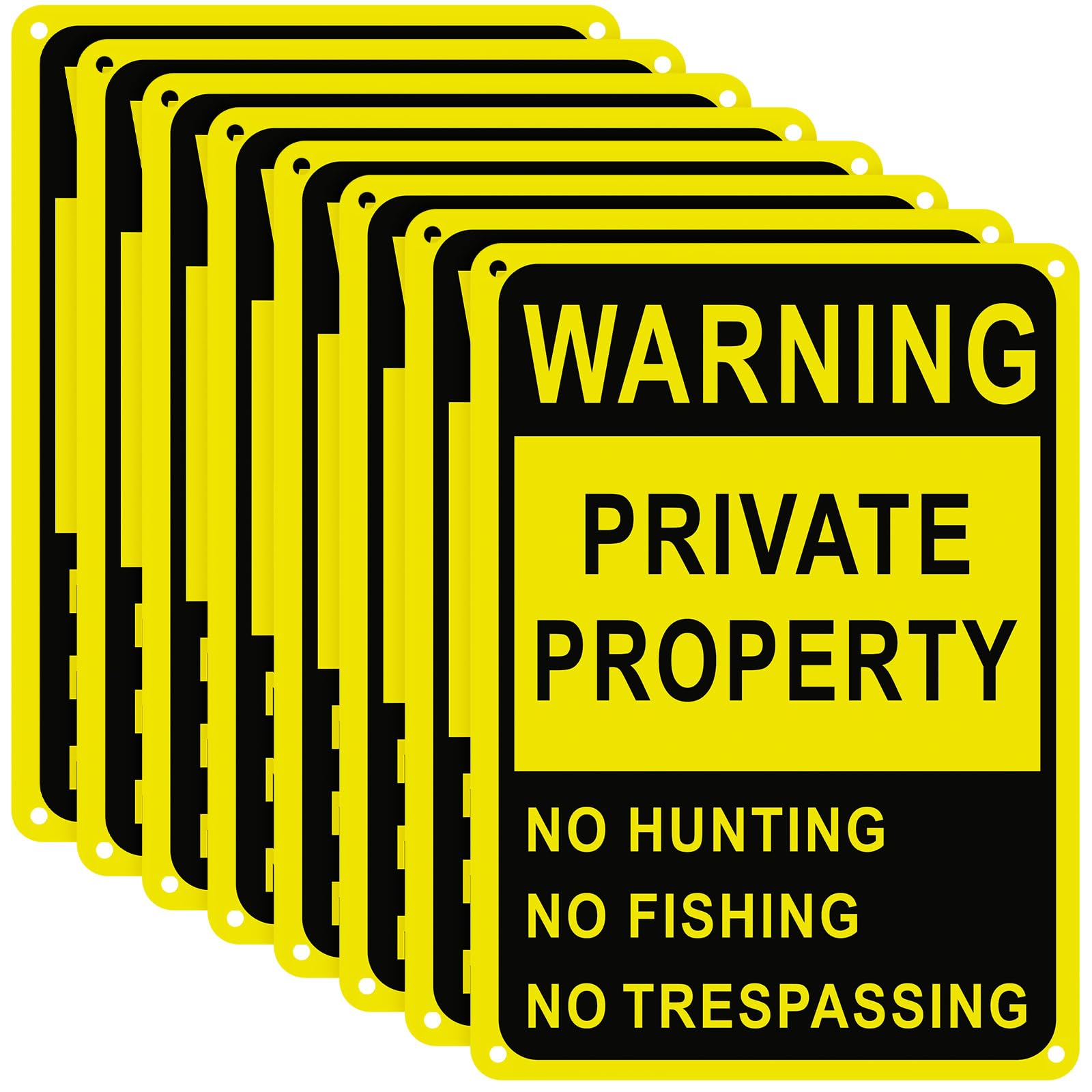 8 Pack Reflective No Trespassing Signs - 10x7 Inch Weatherproof Aluminum Private Property Signs for Hunting, Fishing & Trapping Warning - Durable Indoor/Outdoor Use (Yellow) - Perfect for Farms, Construction Sites & Backyards
