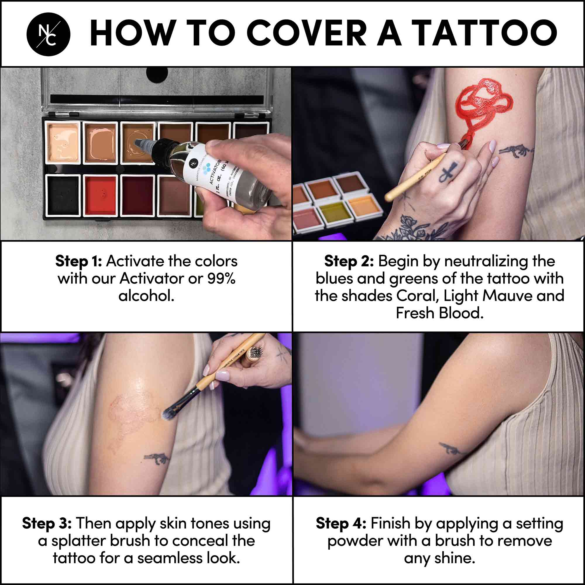 12 Color Alcohol-Activated Tattoo Cover Up Palette - Professional Body Paint for Tattoo Artists & Makeup Artists - Perfect for Halloween, Cosplay & Special FX Makeup