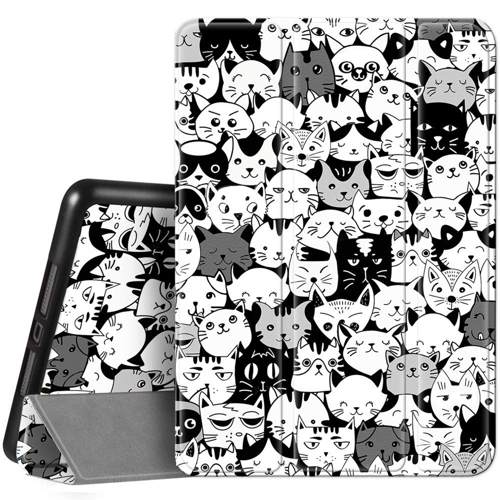 Cute Cartoon Cat Trifold Protective Case for iPad 9th/8th/7th Generation (10.2-inch 2021/2020/2019 Models A2270 A2428 A2429 A2197) with Pencil Holder | Shockproof Cover with Auto Sleep/Wake | Perfect for School, Work & Travel