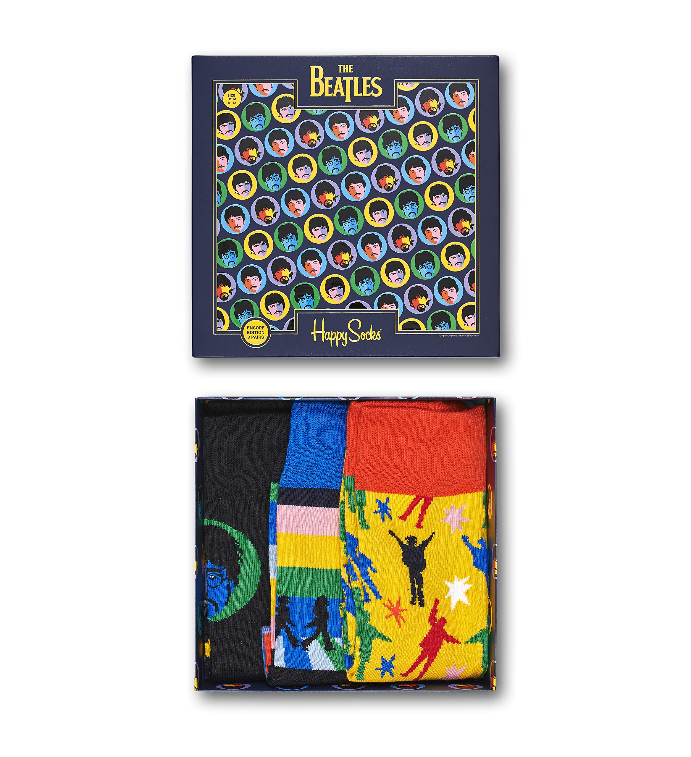 The Beatles Limited Edition Happy Socks Unisex 3-Pack - Colorful Submarine EP Collector's Box Set | Perfect Gift for Music Lovers & Sock Collectors | Great for Concerts, Themed Parties & Everyday Wear