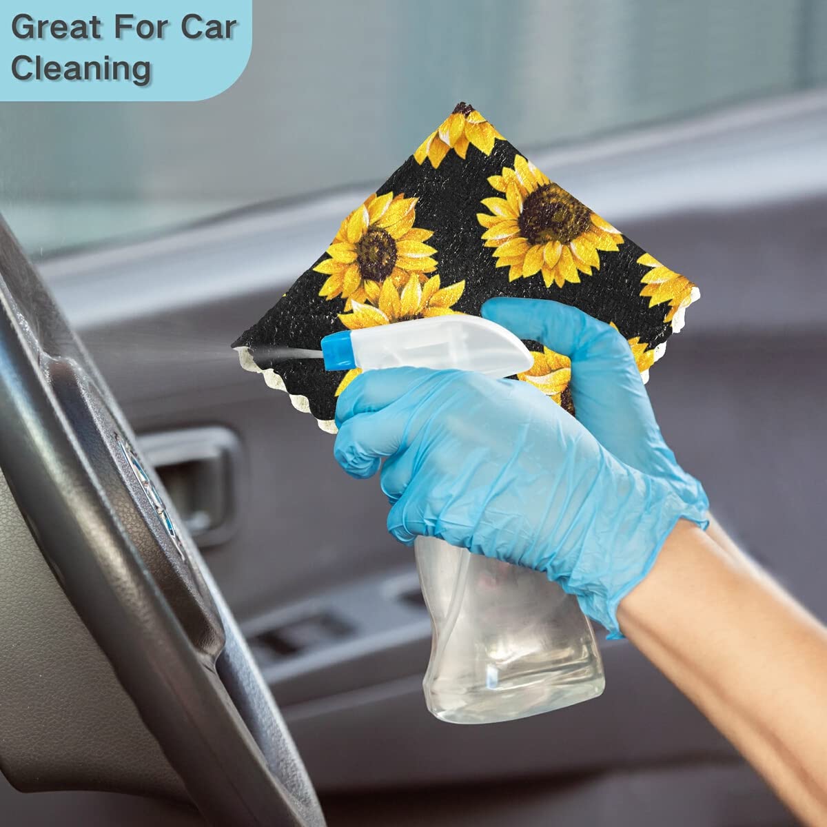 DOMIKING Black Sunflower Reusable Kitchen Towels Set of 6 - Super Absorbent Dish Cloths & Hand Towels for Kitchen, Laundry Room | Eco-Friendly Cleaning, Drying Dishes, Wiping Countertops