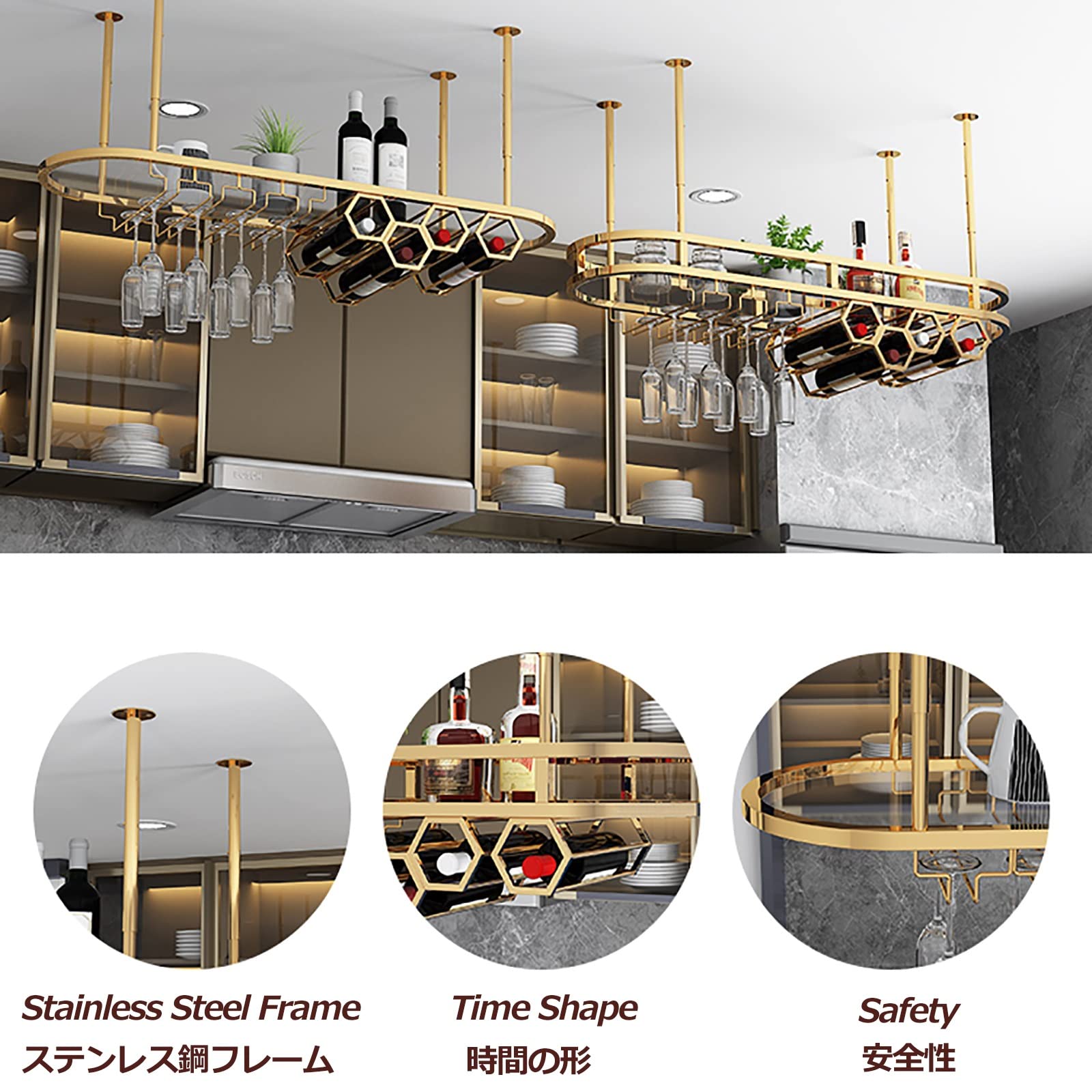 Yofsza Wall Mounted Wine Rack with Stemware Holder - Floating Bar Shelf for Kitchen, Dining Room & Home Decor - Hanging Wine Bottle Organizer (100x35cm) - Perfect for Small Spaces, Apartment Living & Entertaining Guests