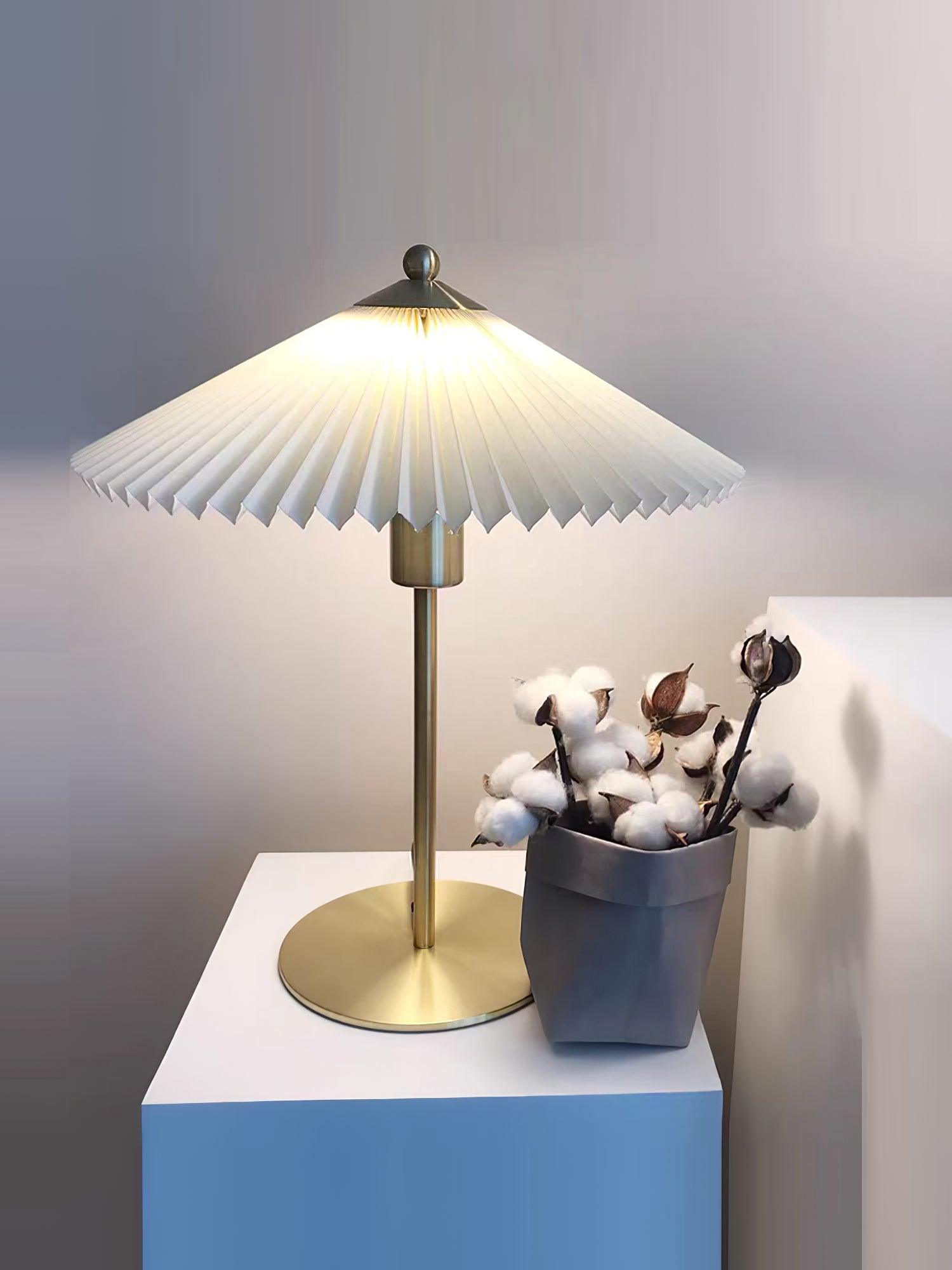 Perla Pleated Table Lamp - Modern Fabric Shade Bedside Light for Bedroom, Living Room & Office - Soft Ambient Lighting for Home Decor