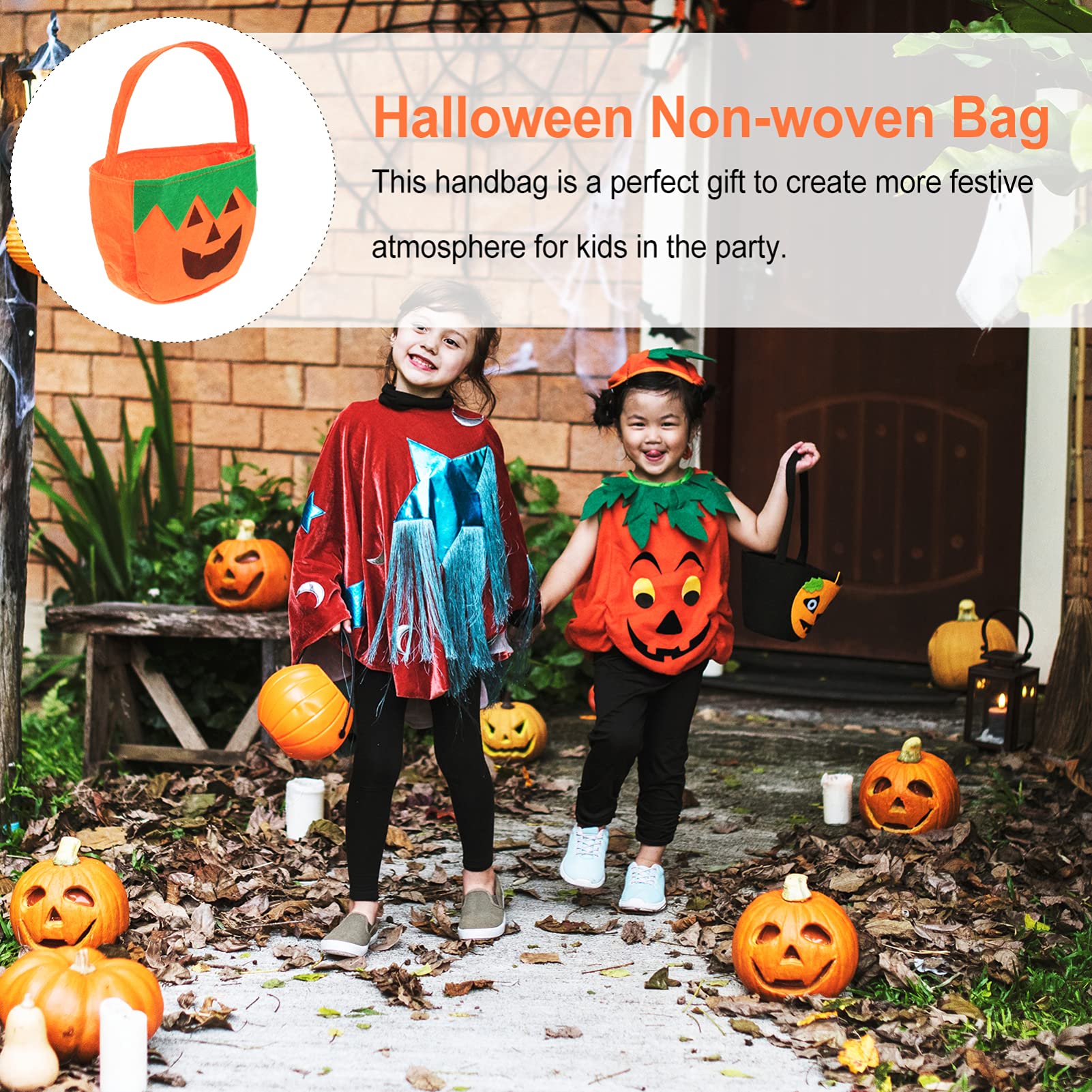 Halloween Candy Bags 4-Pack - Reusable Non-Woven Pumpkin Treat Bags for Trick or Treat, Halloween Party Favors & Goodie Bags - Perfect for Classroom Treats, Neighborhood Trick-or-Treating & Halloween Party Supplies