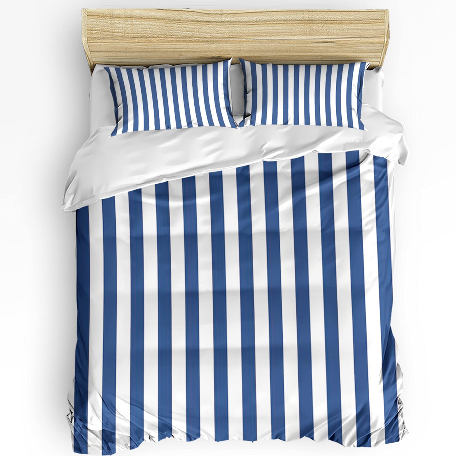CHARMHOME 3-Piece Duvet Cover Set - Super Soft Nautical Blue & White Vertical Stripe Twin Size Bedding (1 Duvet Cover + 2 Pillowcases) | Machine Washable for Adults & Kids | Perfect for Coastal, Nautical & Beach-Themed Bedrooms