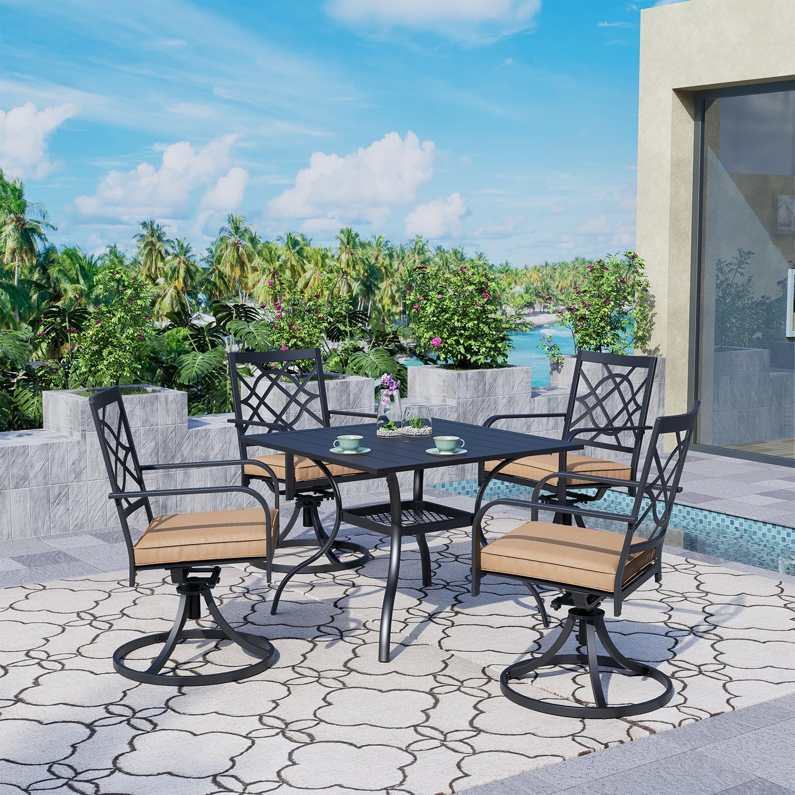 5-Piece Outdoor Dining Set - 4 Metal Swivel Chairs & 37