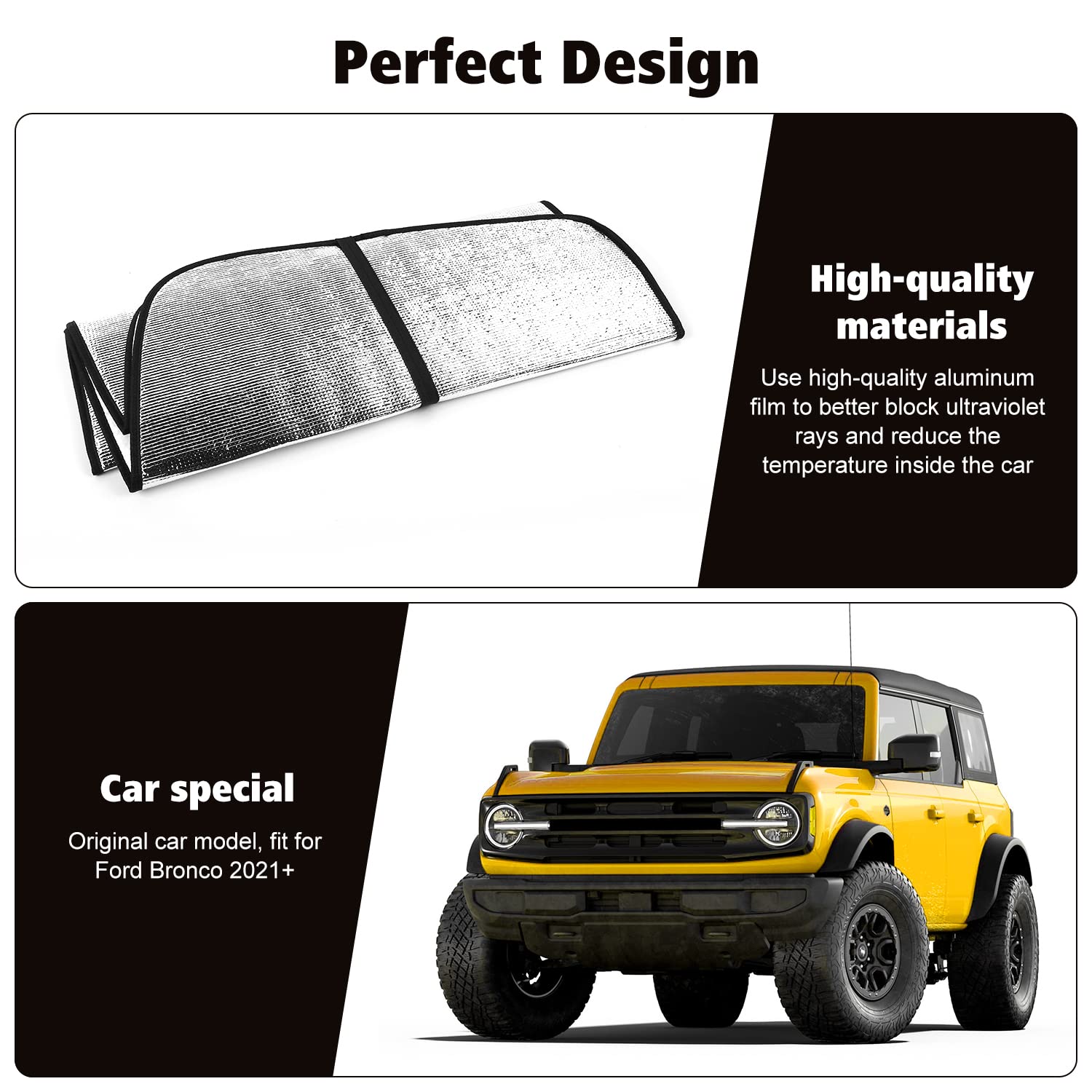 2021-2023 Ford Bronco Windshield Sun Shade - Silver UV Heat Shield & Sun Visor Protector | Perfect for Summer Parking & Road Trips