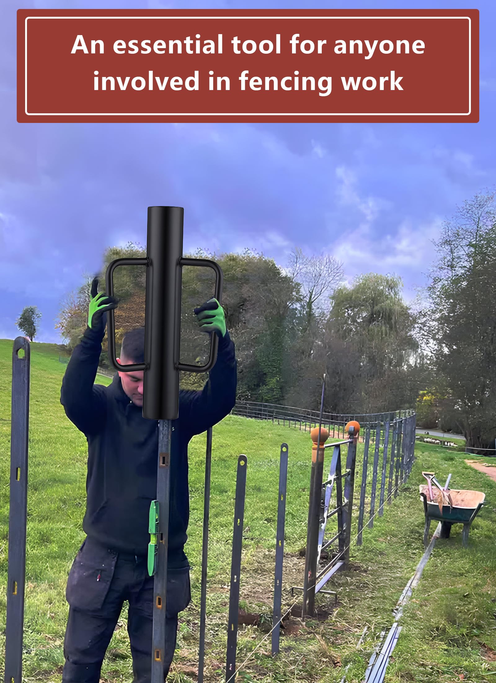 Heavy Duty 12lb Fence Post Driver - Black T Post Driver with Ergonomic Handles for Easy Installation - Perfect for Farm, Ranch, and Garden Fencing Projects