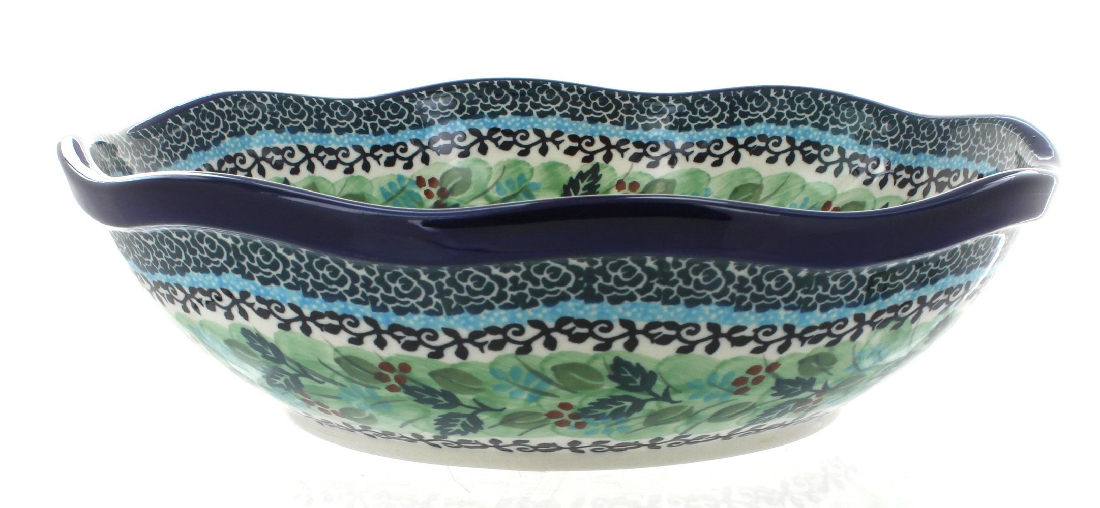 Blue Rose Polish Pottery Teresa Large Scallop Bowl - Handmade Ceramic Serving Bowl for Soup, Salad, Pasta | Perfect for Dining, Entertaining & Home Decor