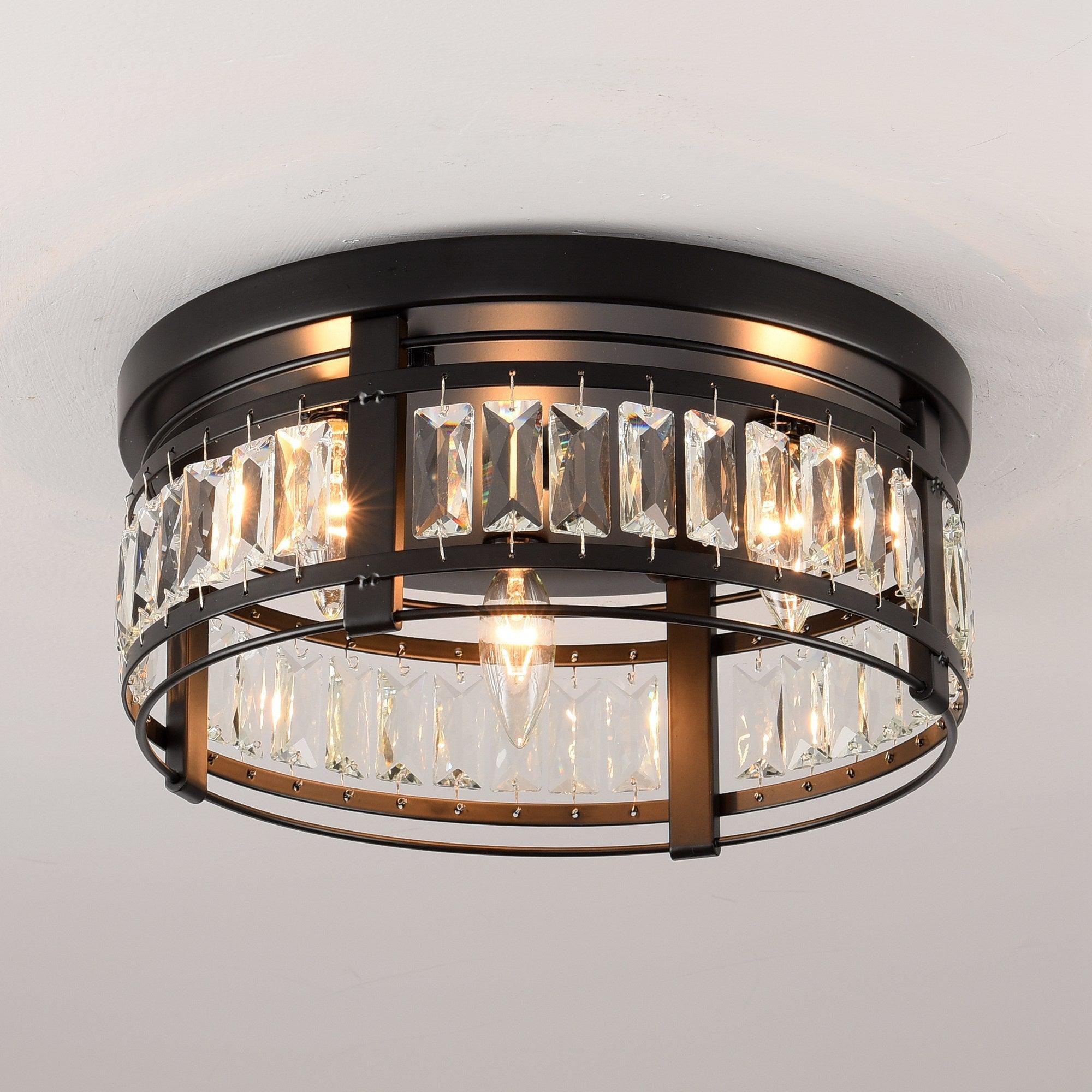 3-Light Modern Crystal Flush Mount Ceiling Fixture - Elegant Lighting for Bedroom, Living Room & Dining Room