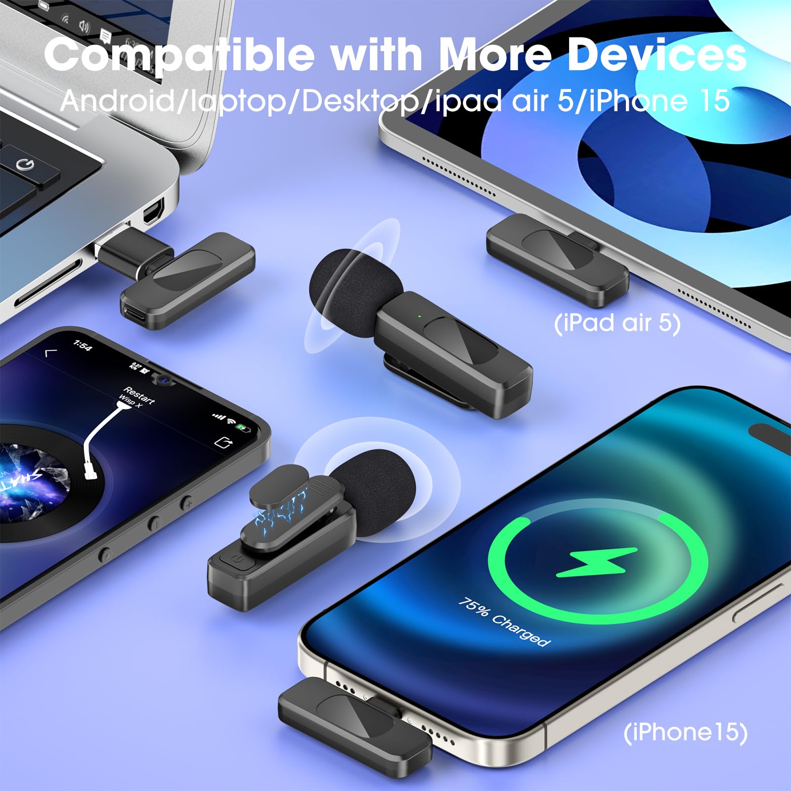 Wireless Lavalier Microphone for iPhone 15/14/13, Android, PC, Laptop - Noise Cancelling Mini Mic for Vlogging, YouTube, TikTok Live Streaming, Podcasting, Interviews (2 Pack) - Perfect for Content Creators, Journalists & Online Teachers