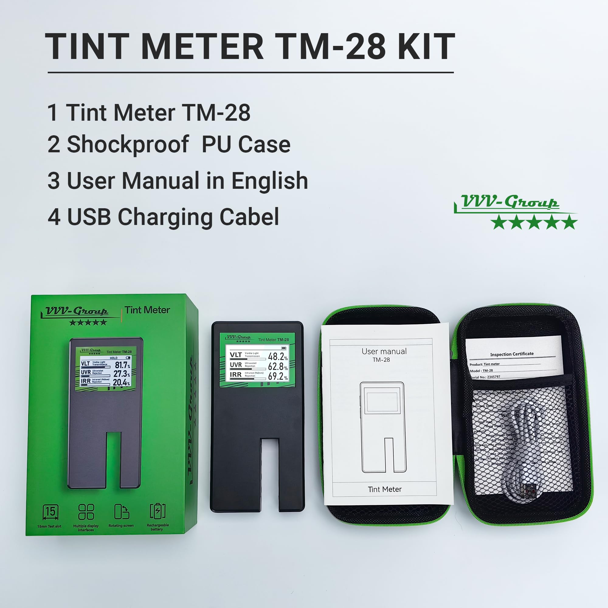 Digital Car Window Tint Meter TM-28 - Professional Auto Tint Tester for Light Transmission, UV/IR Protection Measurement with Auto Calibration & Rotatable Display | Perfect for Vehicle Inspection, Law Enforcement & DIY Car Tinting