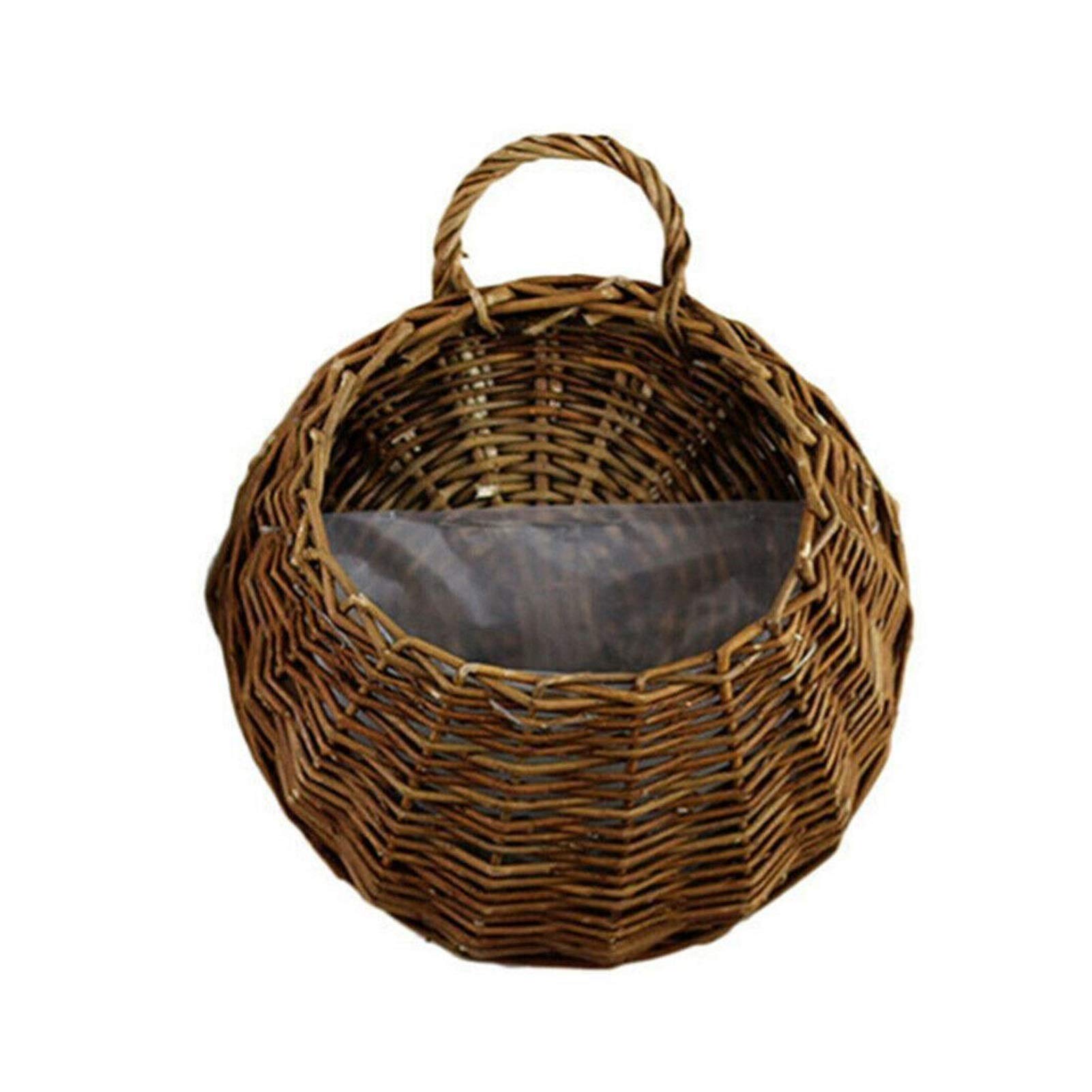 JSJJAWD Large Handmade Wicker Rattan Hanging Flower Pot Basket - Rustic Wall-Mounted Garden Planter for Indoor/Outdoor Decor (Brown) | Perfect for Patio, Balcony & Home Decoration
