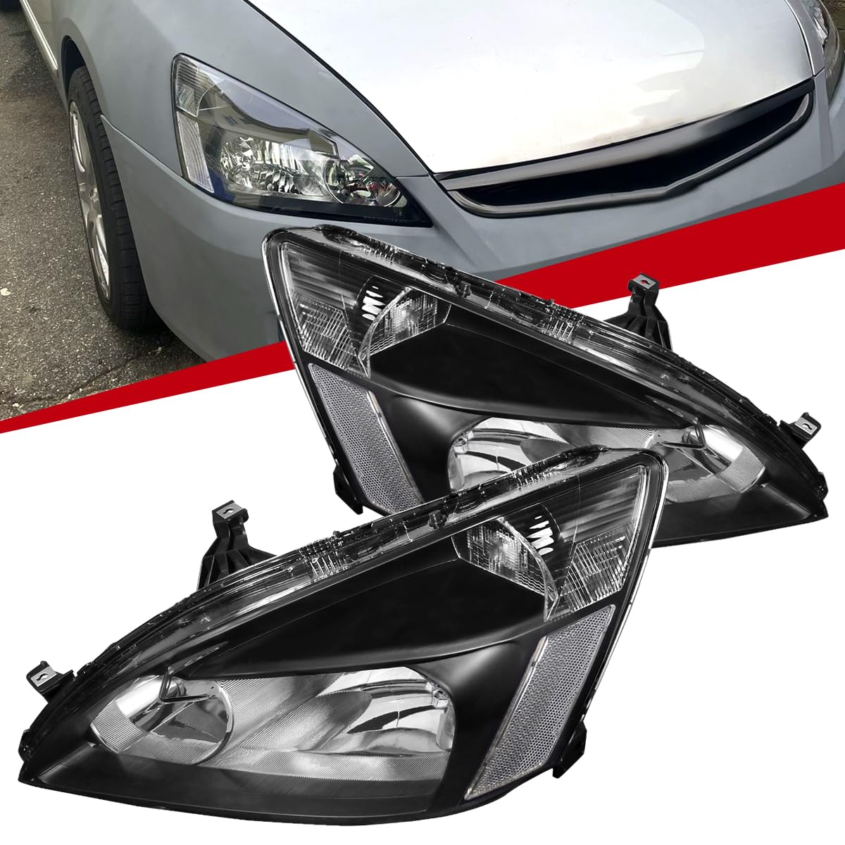 03-07 Honda Accord JDM Black Headlights & Driving Lamps Replacement Pair - Upgrade for Night Driving & Style Enhancement