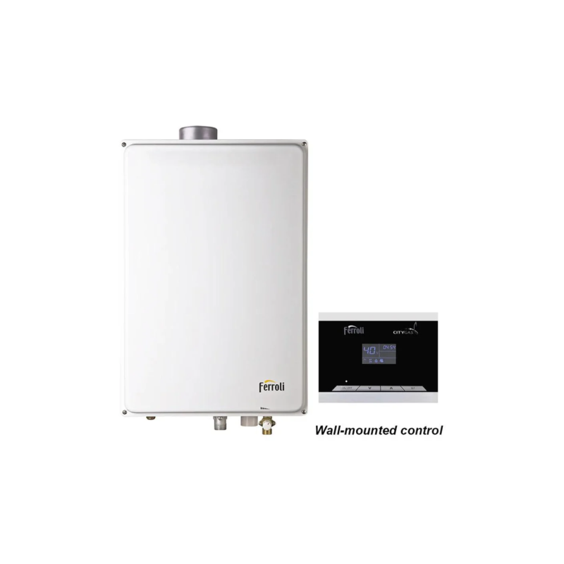 Ferroli GS 20 IE TG (I) Indoor Standalone Gas Water Heater - Instant Hot Water for Bathroom, Kitchen & Home Use - Energy Efficient Tankless Design