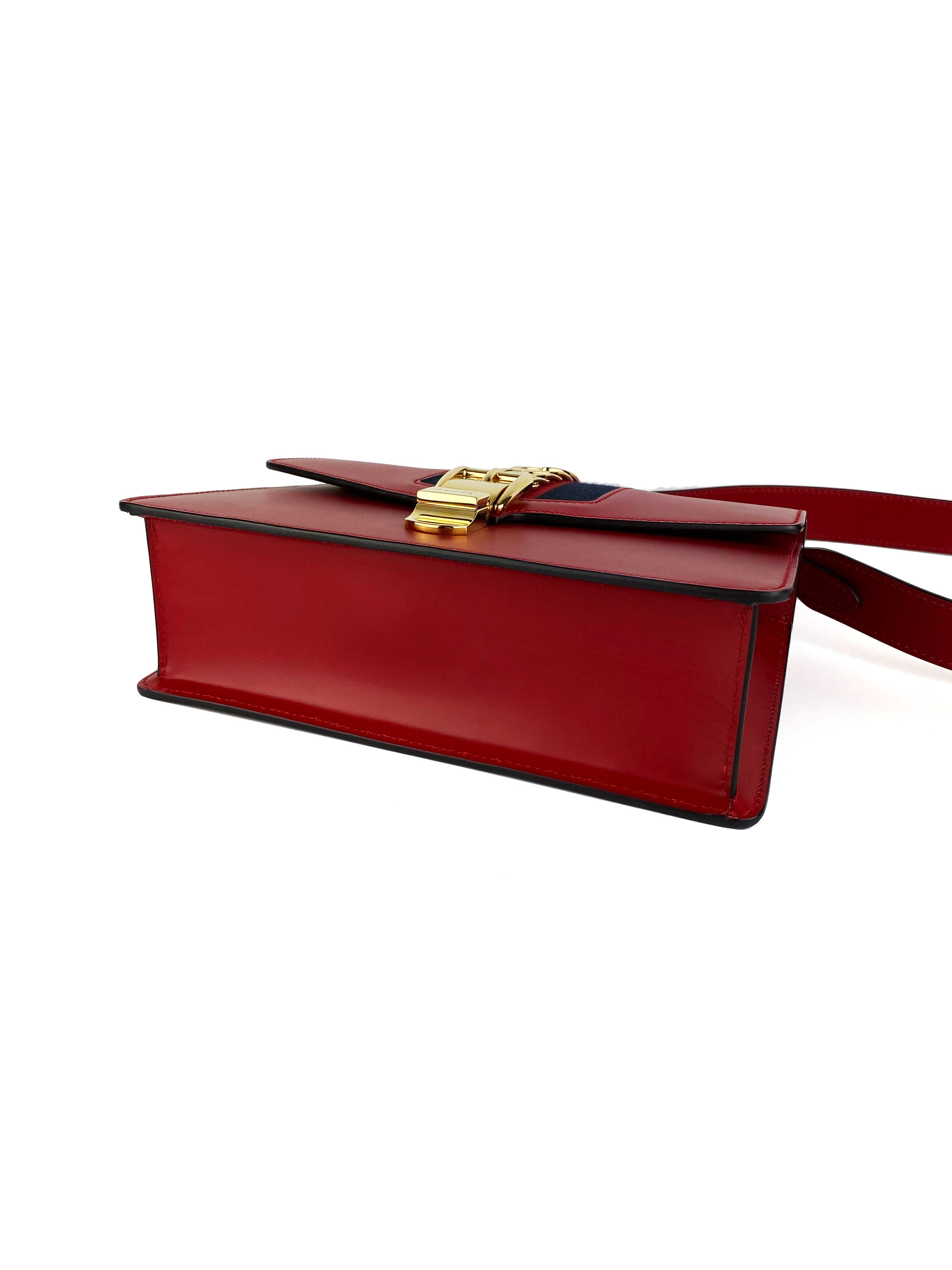 Gucci Sylvie Small Red Leather Crossbody Bag for Women - Luxury Designer Handbag for Everyday Use, Date Night & Travel