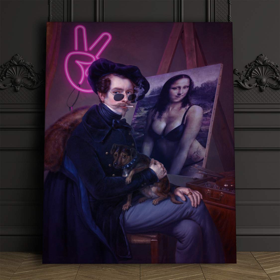 Fellipo Ricci Large Canvas Art - Framed Naked Lisa Oil Painting Wall Decor for Living Room, Office, Bedroom | Handmade Museum Quality Reproduction | 48x36 Inch Mona Lisa Art Print | Perfect for Home Decor, Gifts & Interior Design