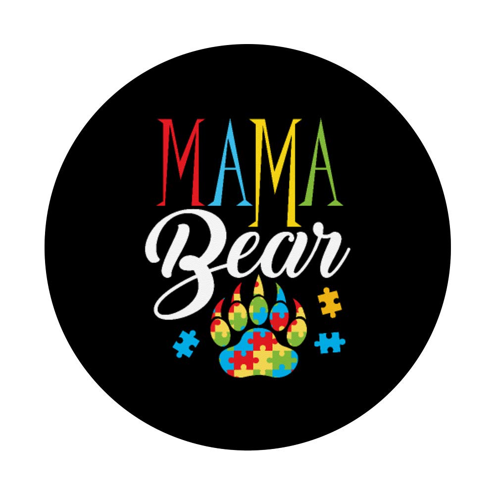 Autism Awareness Mama Bear Puzzle Piece Ribbon PopSocket - Swappable Grip for Phones & Tablets, Perfect for Daily Use, Travel, and School