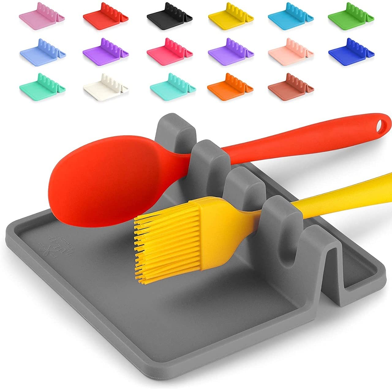 Zollyss Silicone Utensil Rest with Drip Pad - Heat-Resistant, BPA-Free Spoon Holder for Stove Top - Fits Spoons, Ladles, Tongs & Kitchen Tools - Perfect for Cooking, Serving & Keeping Countertops Clean