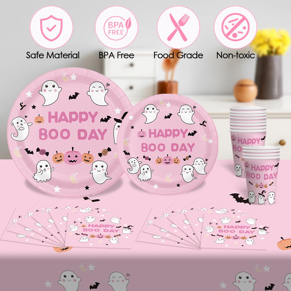 Happy BOO Day Birthday Party Decorations Set for 25 Guests - Pastel Halloween Plates, Cups & Party Supplies for Girls | Perfect for Halloween Birthday Parties, Baby Showers & Themed Celebrations