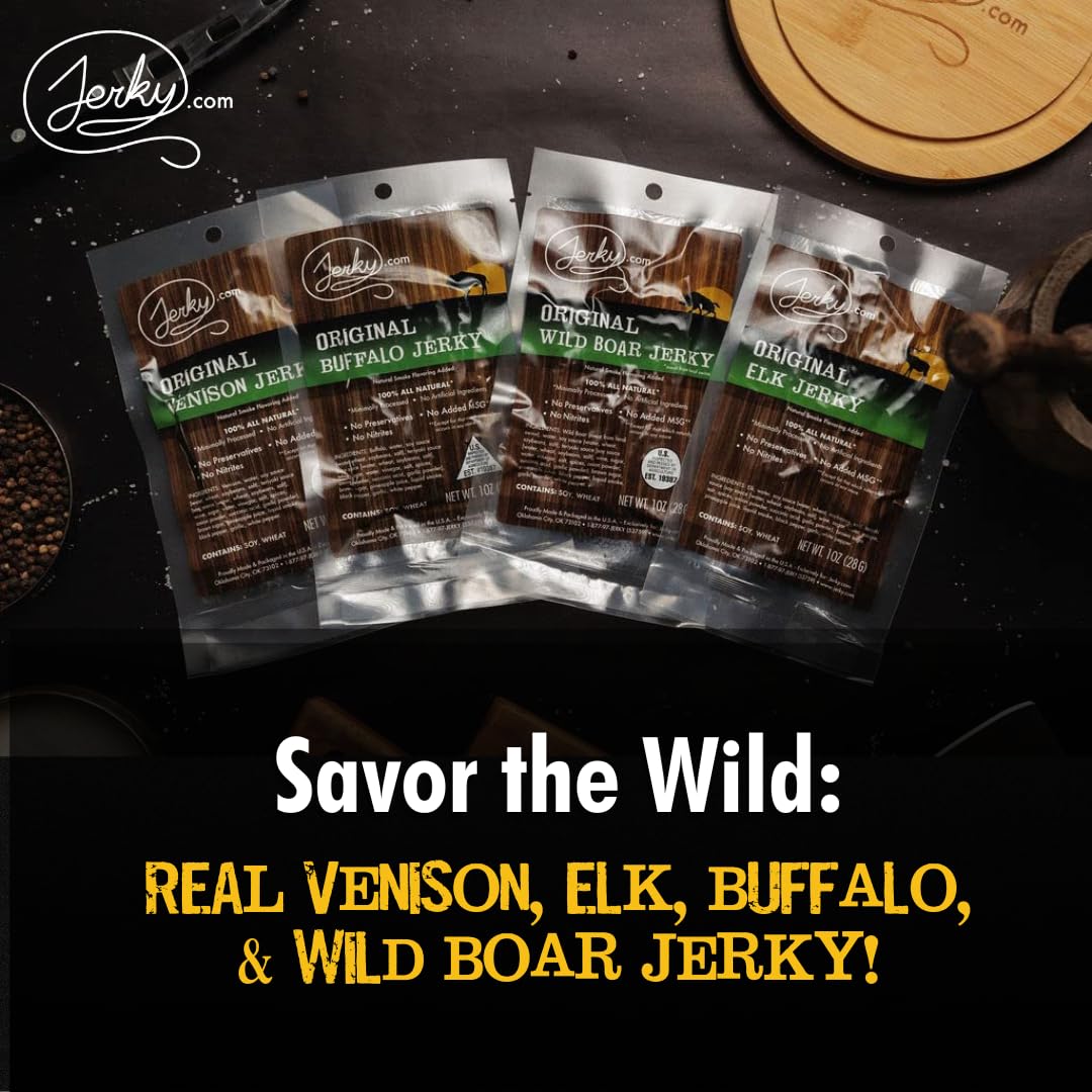Premium Exotic Jerky Gift Box for Men - 8 Piece Gourmet Meat Snack Set with Venison, Elk, Buffalo & Wild Boar - Healthy Protein Snacks for Outdoor Adventures, Camping, Hiking & Father's Day Gifts