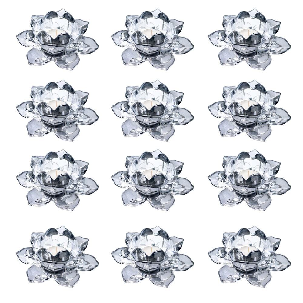 12-Pack Glass Flower Votive Candle Holders for Wedding, Party, Home Decor – Elegant Centerpiece for Tables, Mantels, and Events