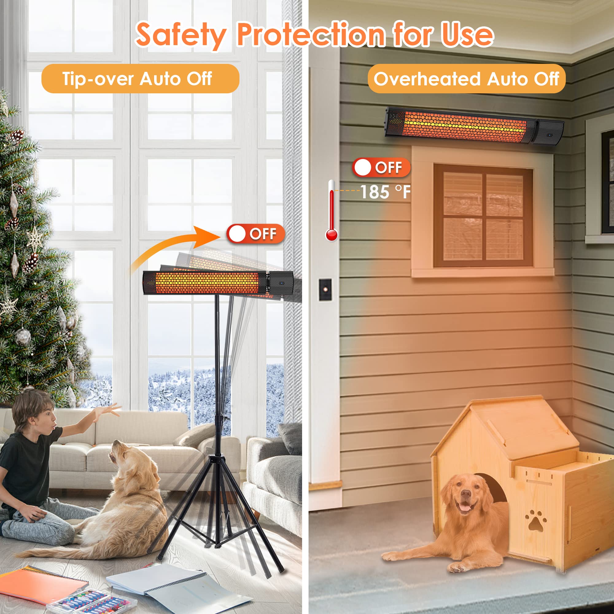 1500W Infrared Electric Patio Heater with Tripod & Remote Control - Outdoor Space Heater with Tip-over & Overheat Protection, IPX5 Waterproof, Wall Mountable for Garage, Backyard, Deck, Restaurant (Perfect for Winter Outdoor Dining & Entertainment)