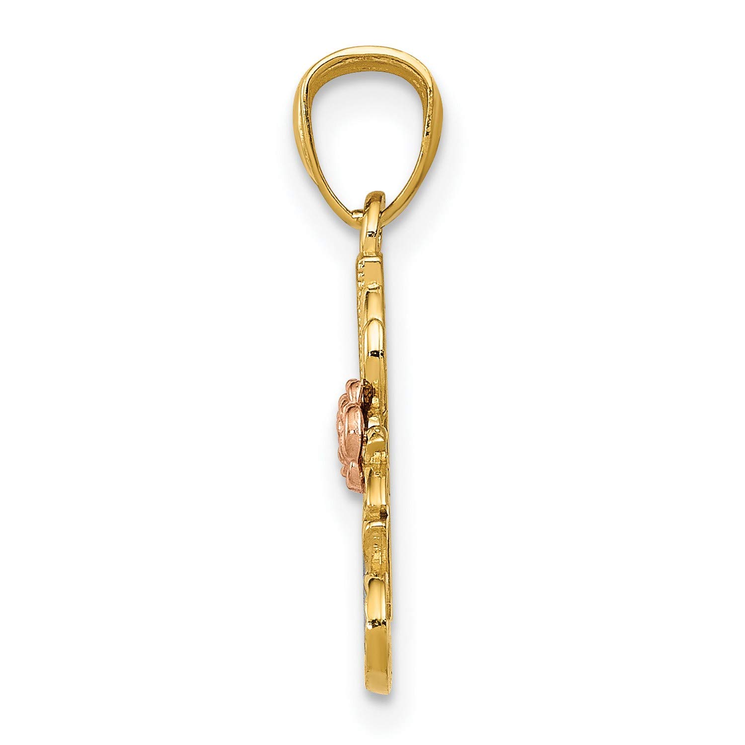 14K Multi-Tone Gold Nana Word & Rose Flower Pendant Necklace - 14x21mm Elegant Jewelry Gift for Women, Perfect for Anniversary, Birthday & Special Occasions