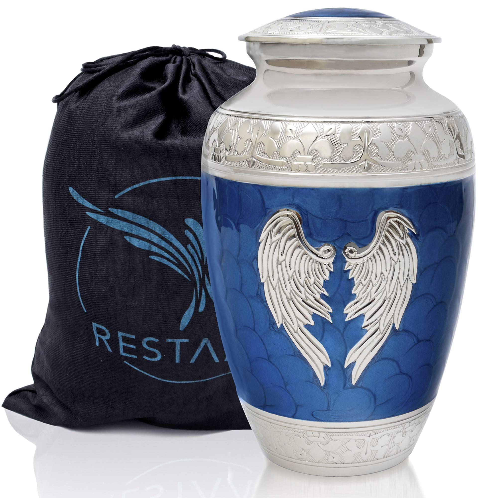 Blue Angel Wings Cremation Urn for Adults - Elegant Decorative Urn for Human Ashes | Perfect Memorial for Loved Ones - Restaall