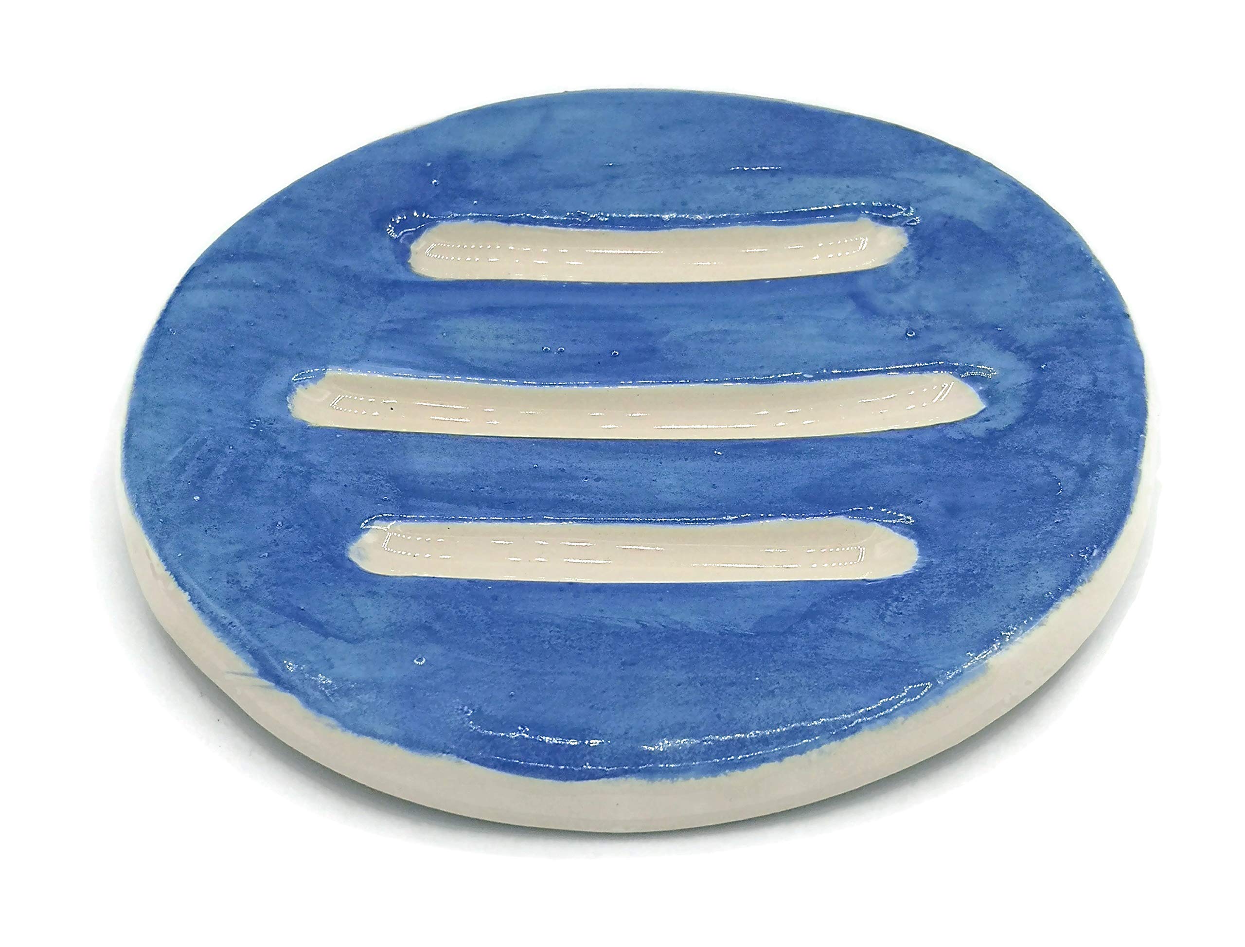 Royal Blue Ceramic Soap Dish & Sponge Holder - Elegant Bathroom & Kitchen Organizer for Sink Countertop, Shower, and Vanity Decor