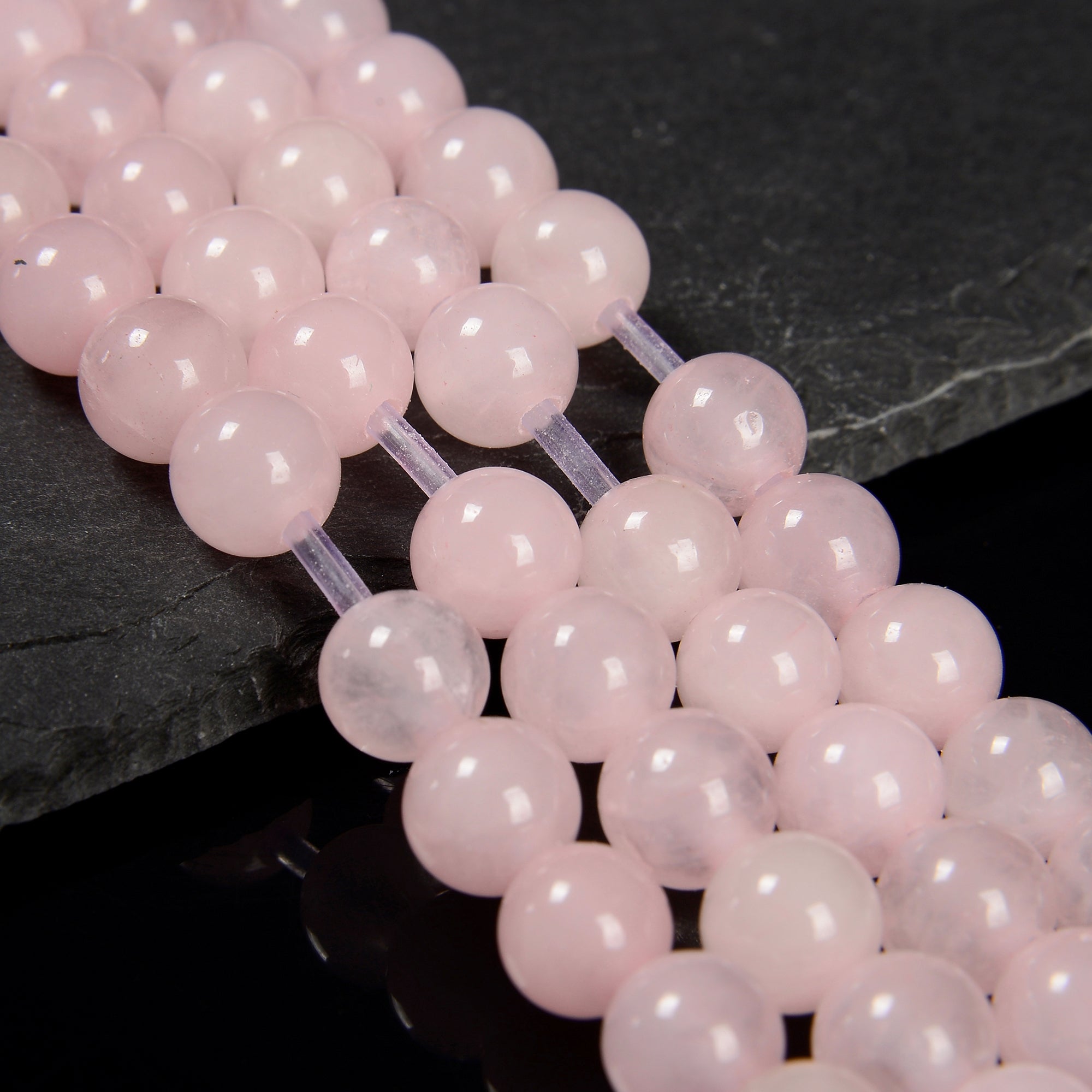 2.0mm Large Hole Rose Quartz Smooth Round Beads - 6mm 8mm 10mm 15.5 Inch Strand for Jewelry Making, DIY Bracelets, Necklaces & Healing Crystal Crafts