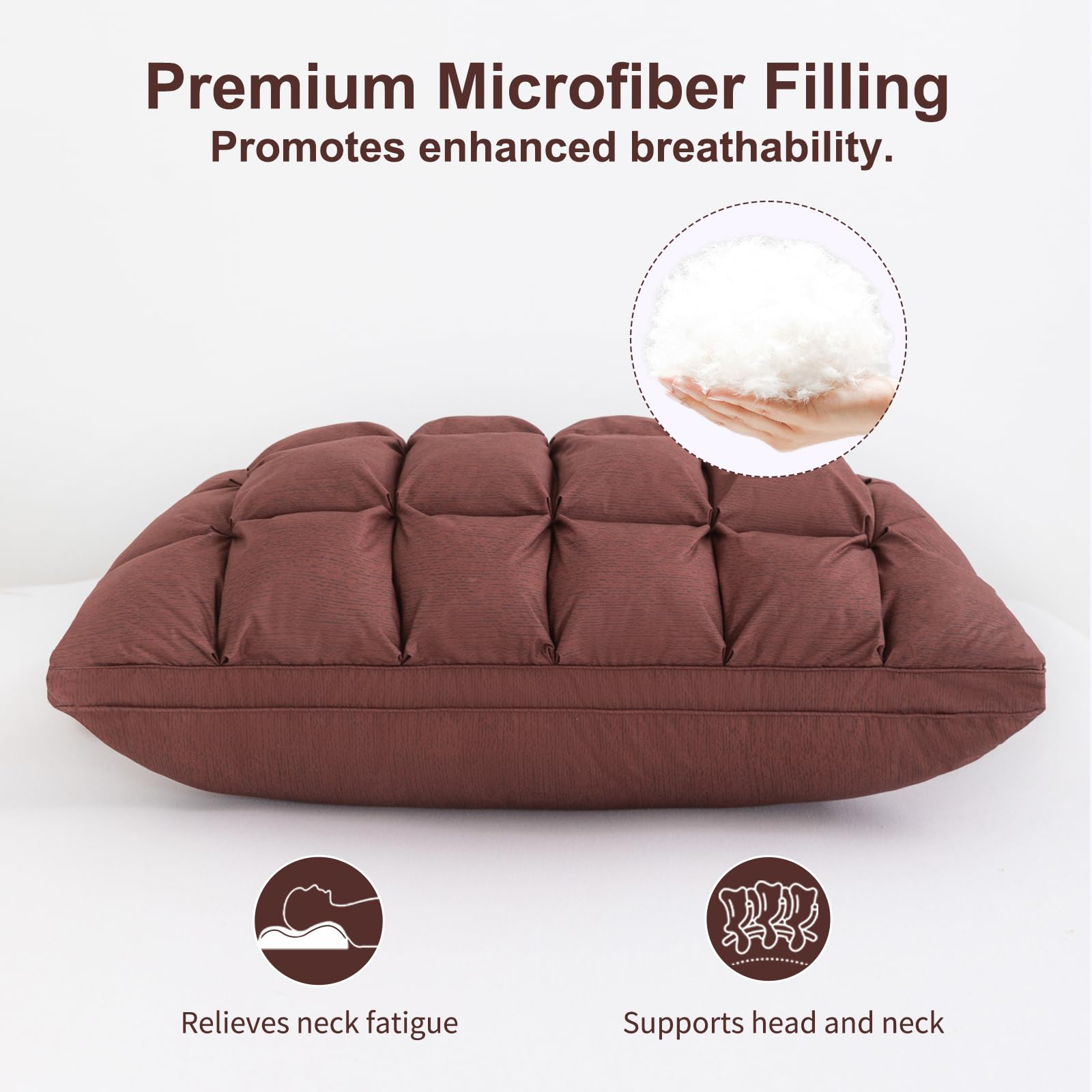 YOUR MOON Soft Standard Bed Pillows for Sleeping - Fluffy Down Alternative Pillow with Luxury Hotel Gel Support - Ideal for Side Sleepers (Brown) - Perfect for Home, Hotel, and Travel Use