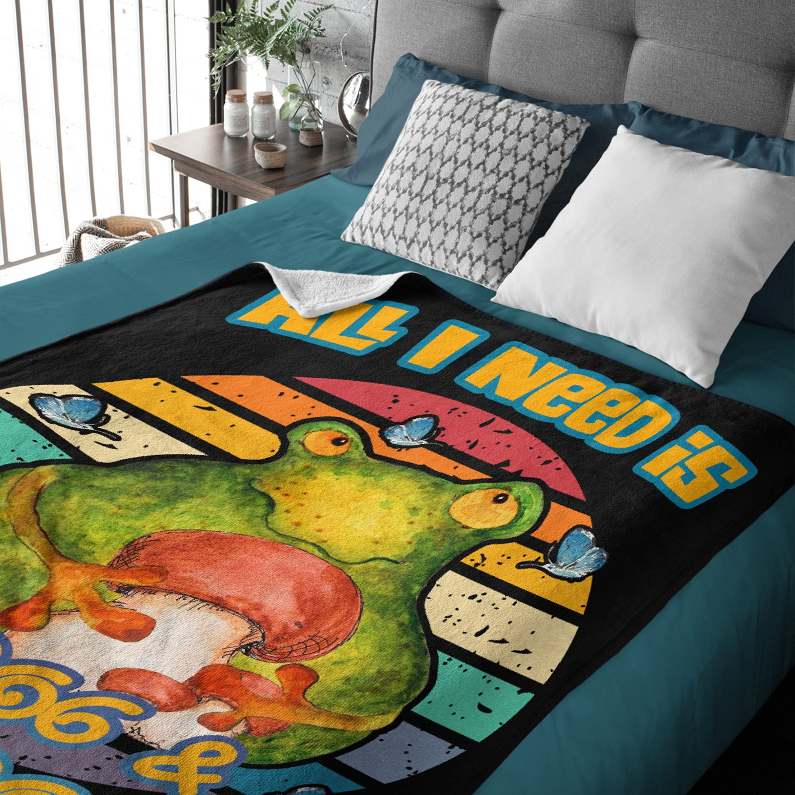 Cozy Frog & Mushroom Flannel Fleece Blanket - 40x30 Inch Ultra Soft Lightweight Throw for Kids, Girls & Boys - Perfect for Bed, Couch, Toddler Nap Time & Anime Room Decor - Cute Gift Idea