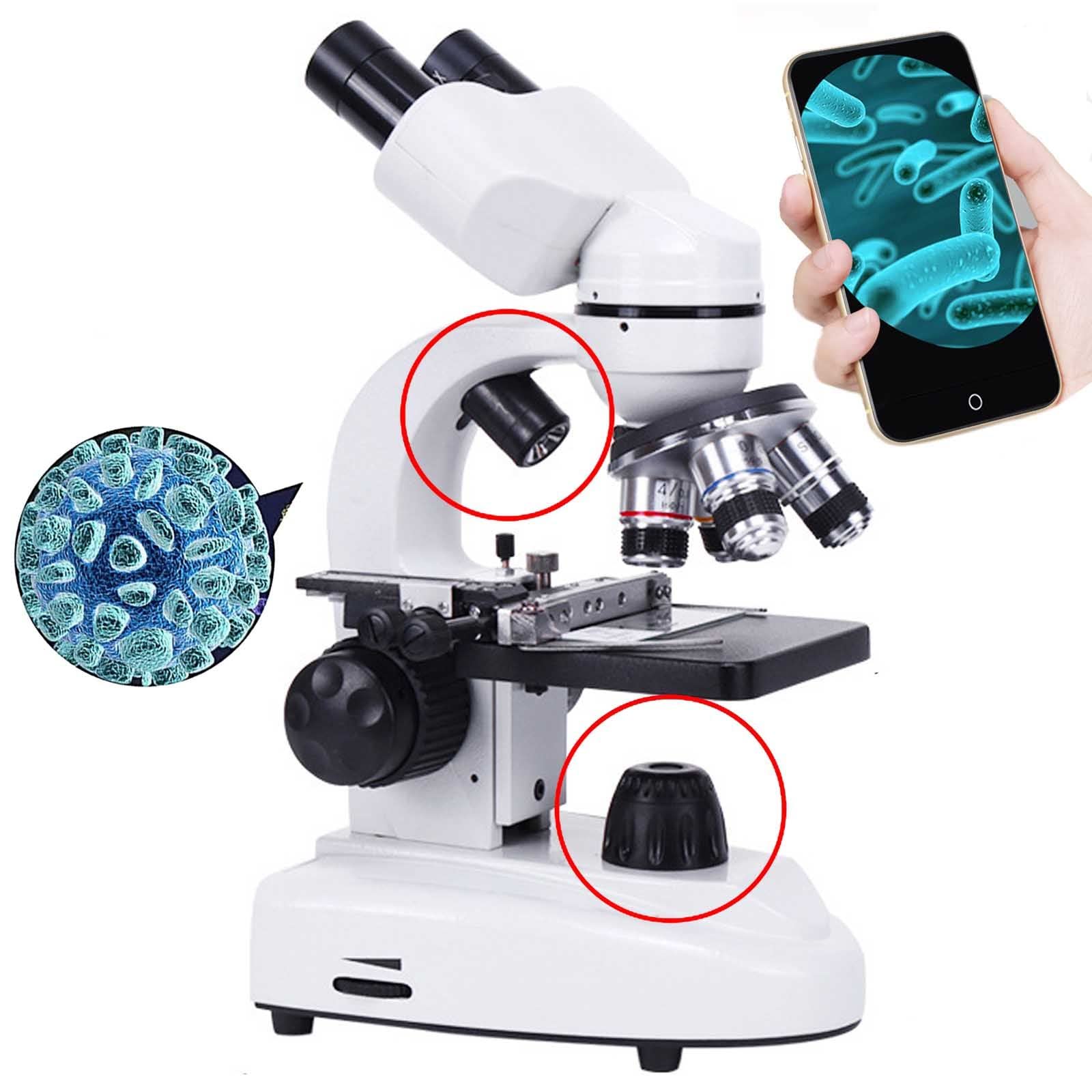 40x-10000x Binocular Compound Microscope with Slides Set & Phone Adapter - LED Illumination, 45° Tilt & 360° Rotation - Ideal for School Labs, Home Science Education & Biological Research - Perfect for Students, Hobbyists & STEM Learning Activities
