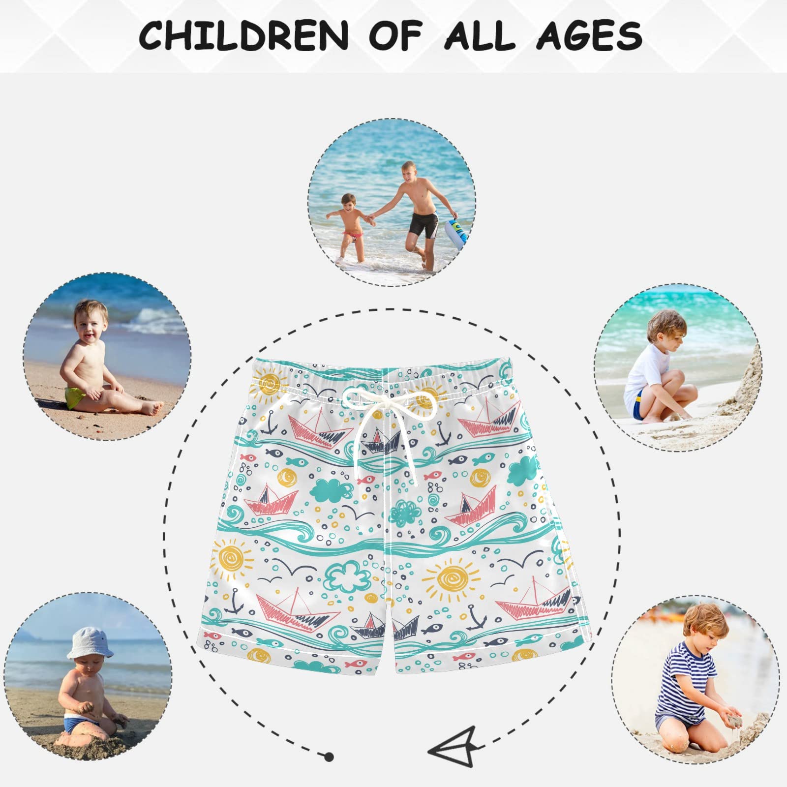 Visesunny Boys' Swim Trunks - Cute Sea Boat Fish Anchor Design, Toddler Bathing Suits for Kids, Quick-Dry Baby Boy Swimwear | Perfect for Beach, Pool, and Summer Water Activities
