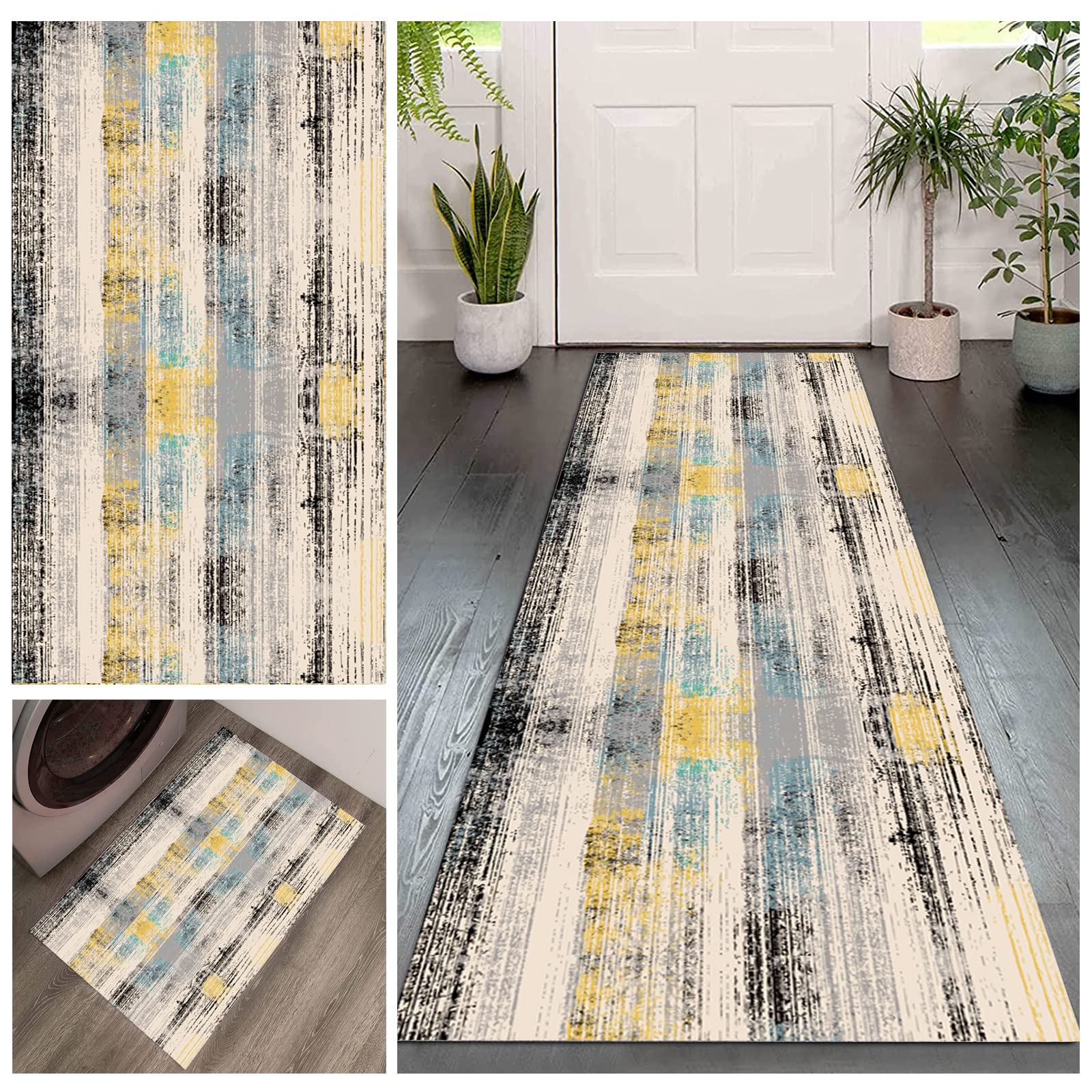 Runner Rug for Hallways - Long Kitchen Rug Machine Washable, Stain Resistant, Non-Shed Carpet - Perfect for Laundry Room, Living Room, Bathroom & Entryway - Durable & Stylish Home Decor