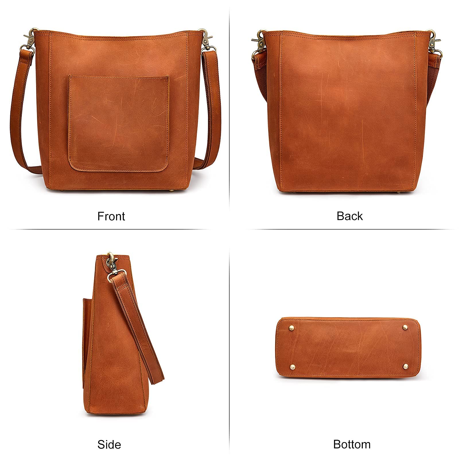 S-ZONE Genuine Leather Tote Bag for Women with Matching Distressed Shoulder Bucket Purse - Stylish Handbag Set for Work, Travel & Everyday Use