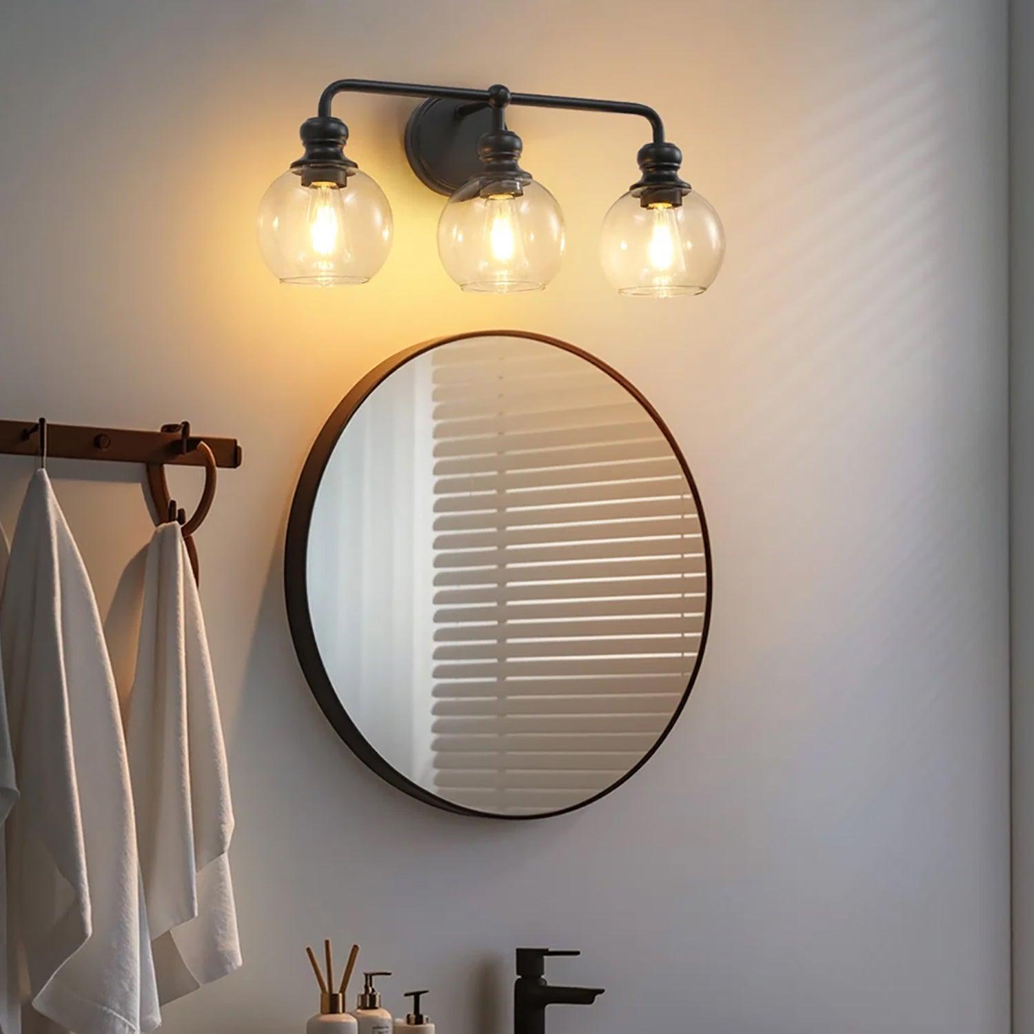 Modern Black Clear Glass 3-Light Bathroom Vanity Light - Perfect for Bathroom, Powder Room & Dressing Area Lighting