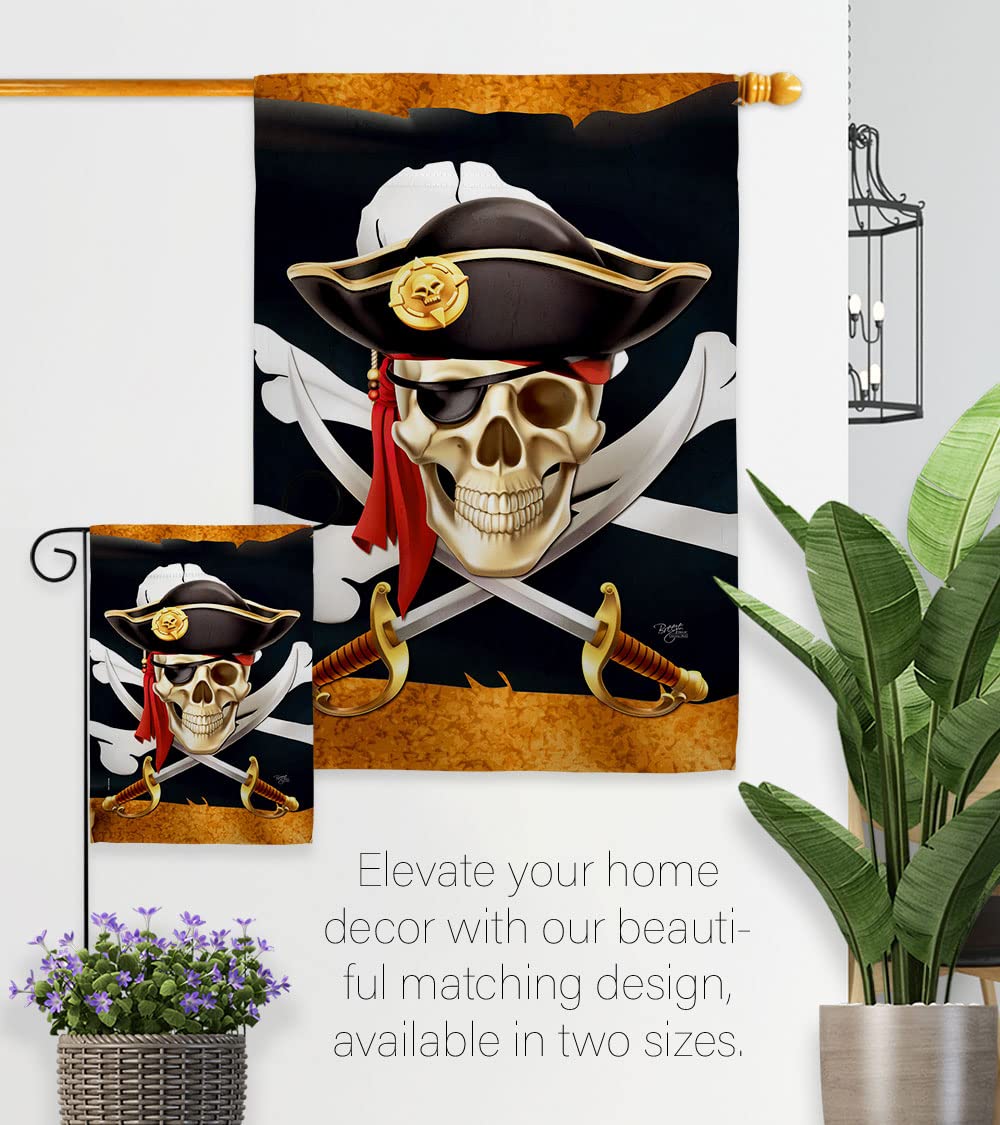 Pirate Life House Flag Set - Double-Sided Coastal Ship Skull Treasure Map Decor - Caribbean Jolly Roger Blackbeard Jack Banner for Garden, Yard & Outdoor Decor - Made in USA - Perfect for Pirate Themed Parties, Beach Houses & Nautical Decorations