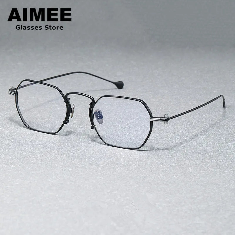 Stylish Unisex Full Rim Flat Top Polygon Titanium Eyeglasses Frame - Lightweight Durable Glasses for Men & Women - Perfect for Office, Reading & Fashion Accessories