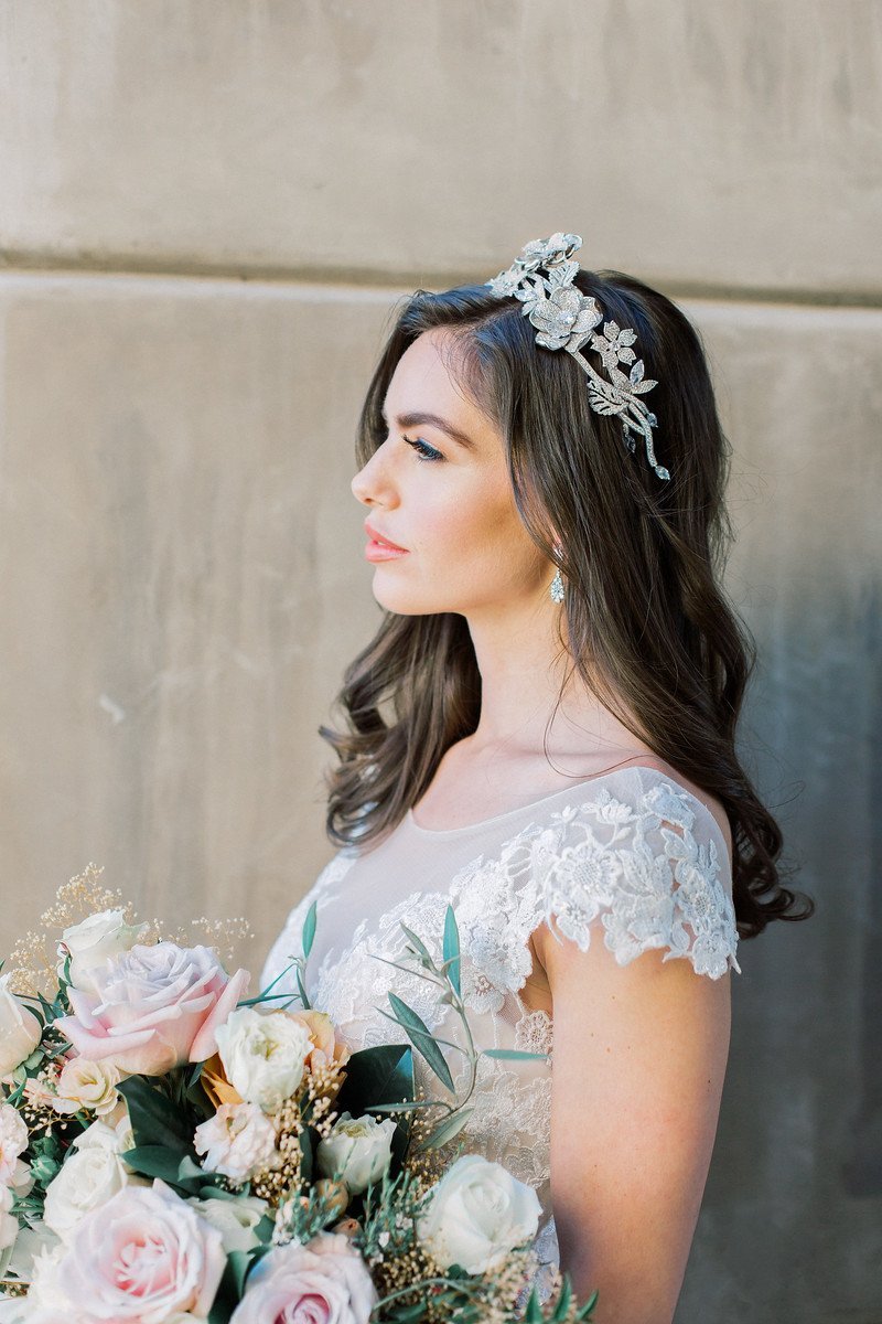 LENA Floral Headpiece Tiara - Elegant Bridal Hair Accessory for Weddings, Prom, and Special Occasions