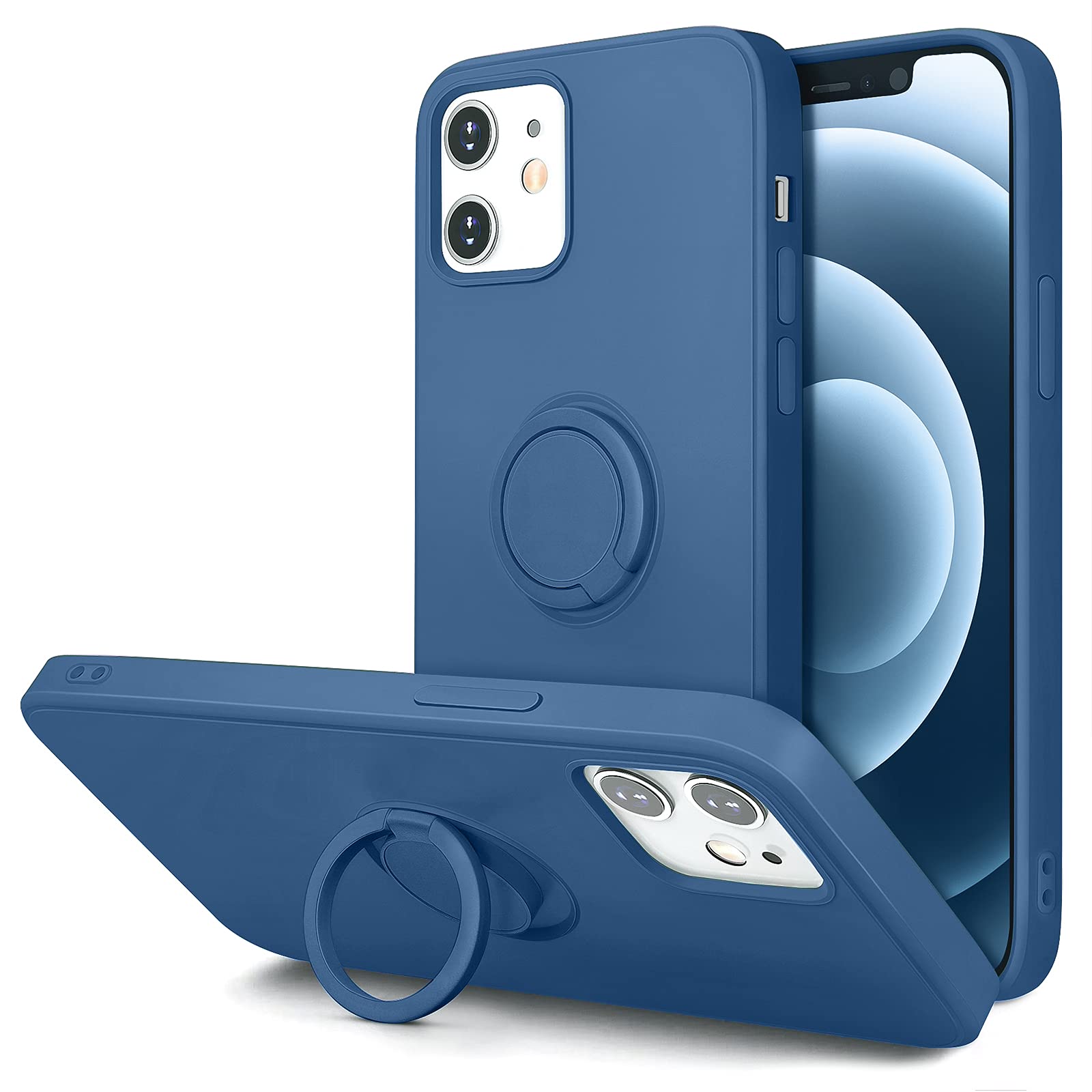 Hython Magnetic Shockproof Phone Case for iPhone 12 & 12 Pro - 360° Rotatable Ring Stand with Kickstand, Soft Rubber Protective Cover & Microfiber Lining (Blue) - Perfect for Work, Travel & Hands-Free Viewing