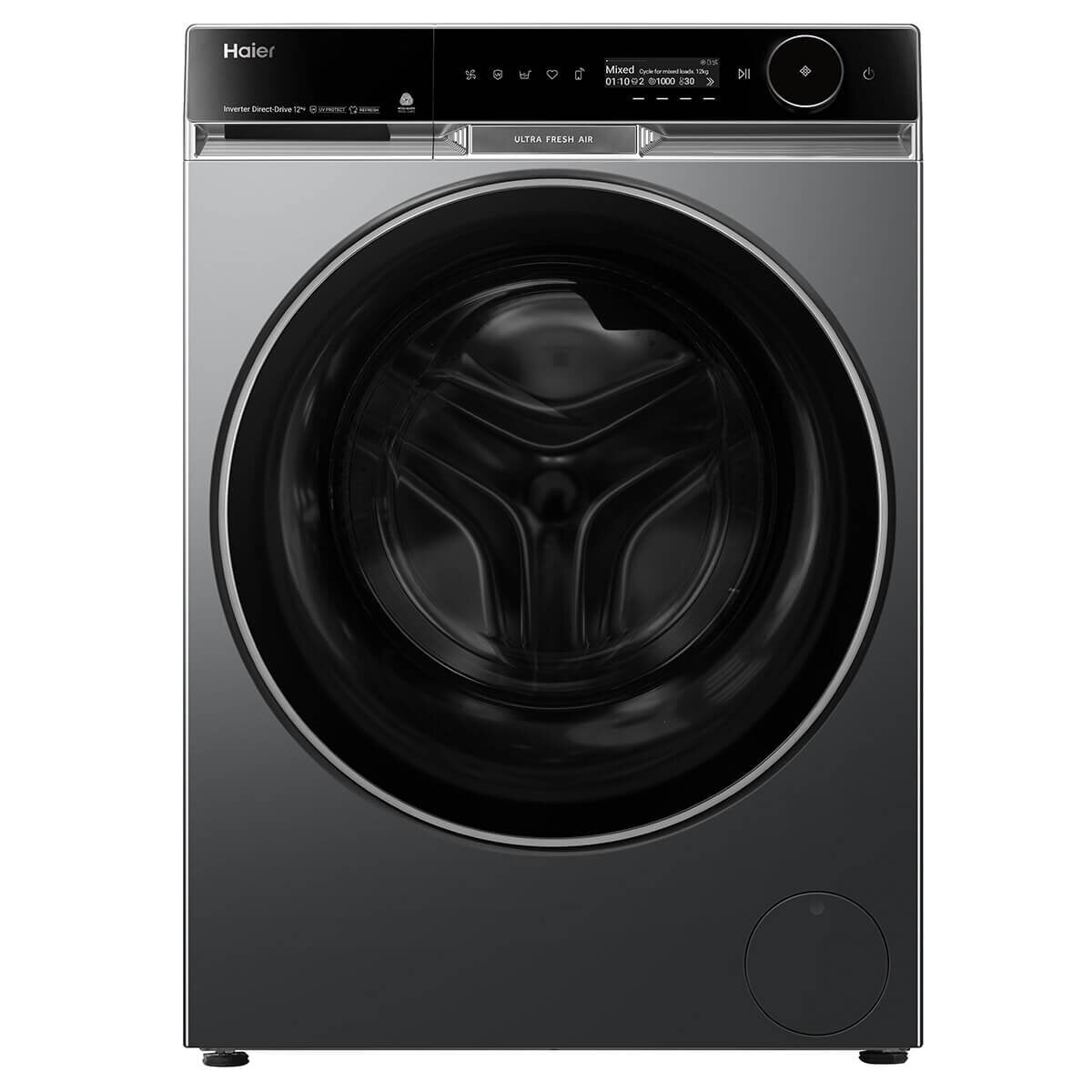 Haier 600 Series 12kg Front Load Washing Machine with UV Protection - Dark Gray (HWF12PXB1) - Perfect for Large Families & Energy-Efficient Laundry