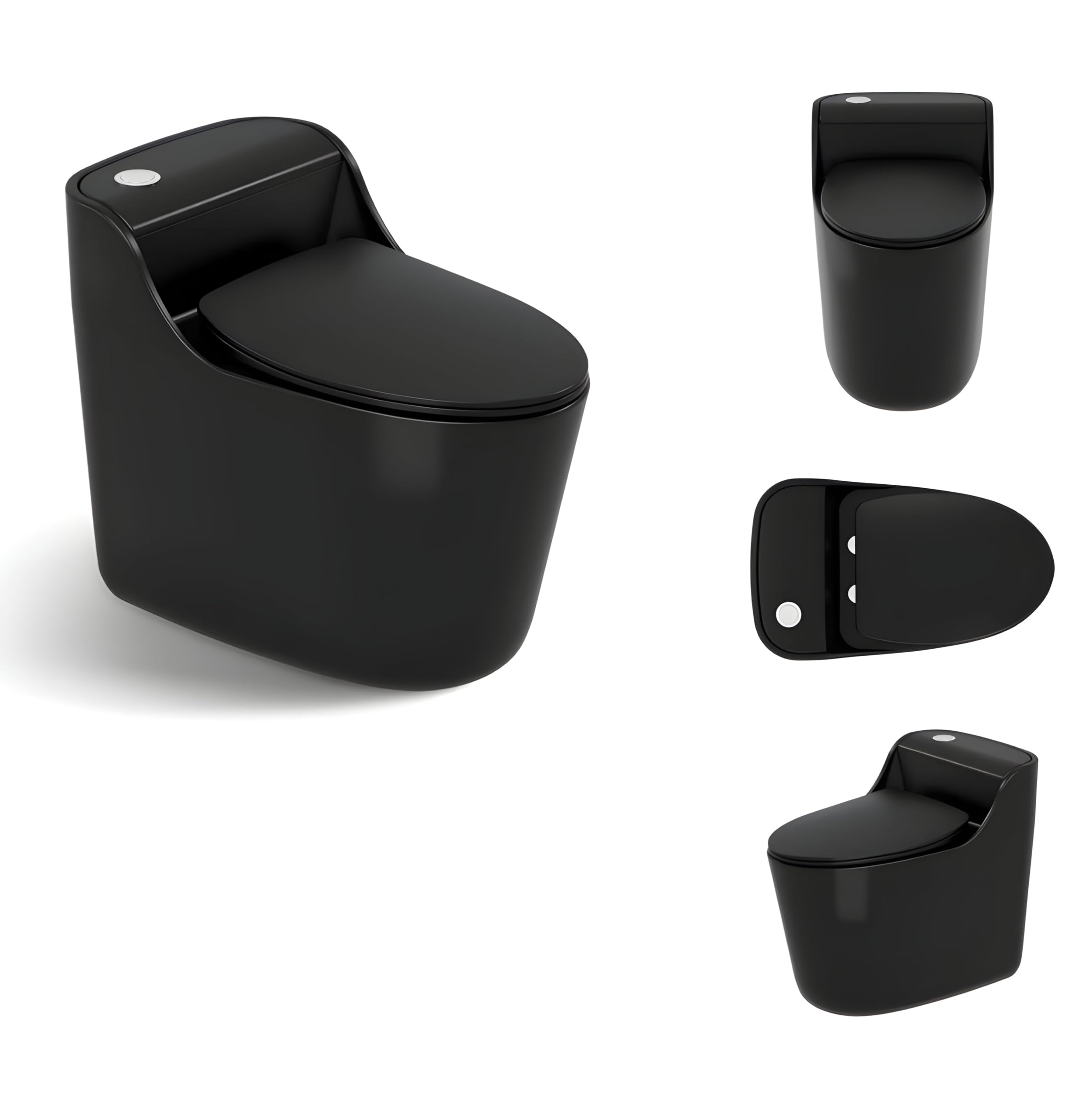 Premium Ceramic Rimless One Piece Western Toilet with Soft Close Seat - 12 Inch S-Trap Black Commode for Bathroom, Home & Commercial Use in Hotels, Hospitals, Cinemas