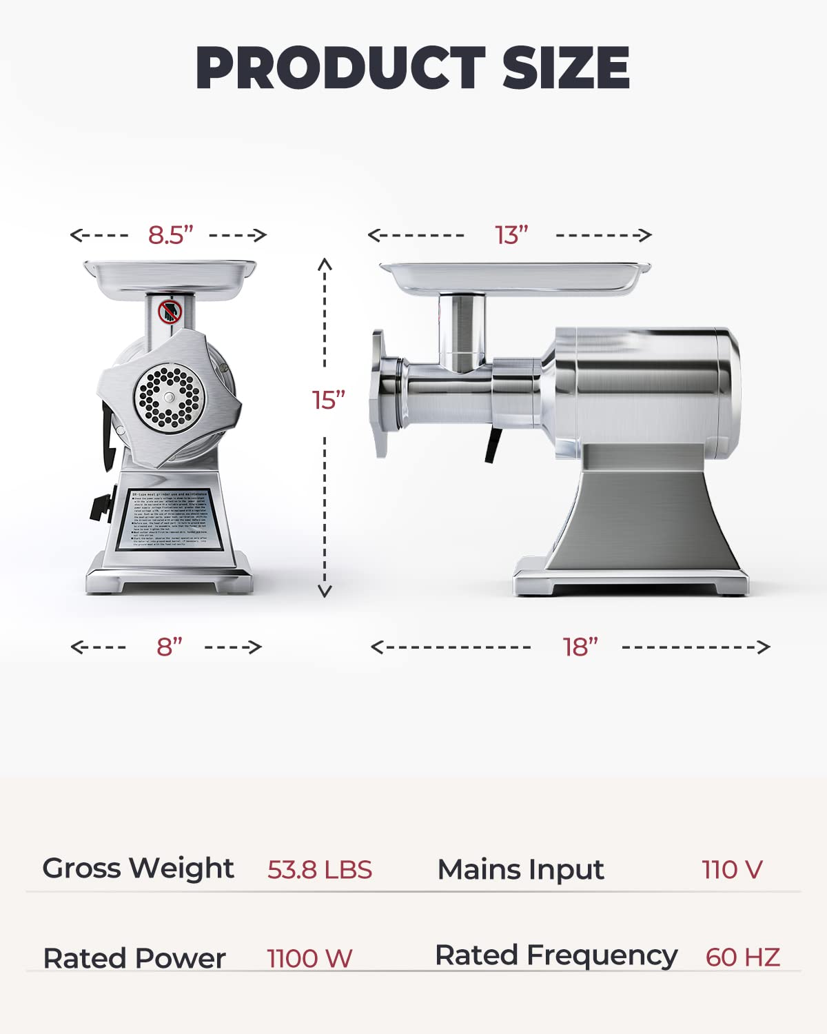 1100W Electric Meat Grinder - 3-in-1 Heavy Duty Meat Mincer & Sausage Stuffer with 2 Grinding Plates, 3 Sausage Tubes & Kubbe Kit - Stainless Steel Food Grinder for Home Kitchen & Commercial Use - Perfect for Ground Beef, Sausage Making & Food Prep