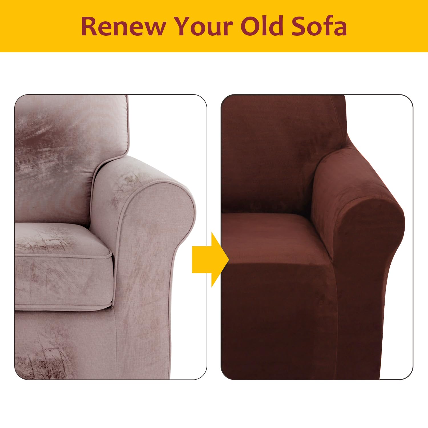 U-NICE HOME Stretch Velvet Chair & Sofa Covers - Furniture Protector Slipcovers for Pets (Chocolate) | Perfect for Living Room, Bedroom & Pet-Friendly Homes