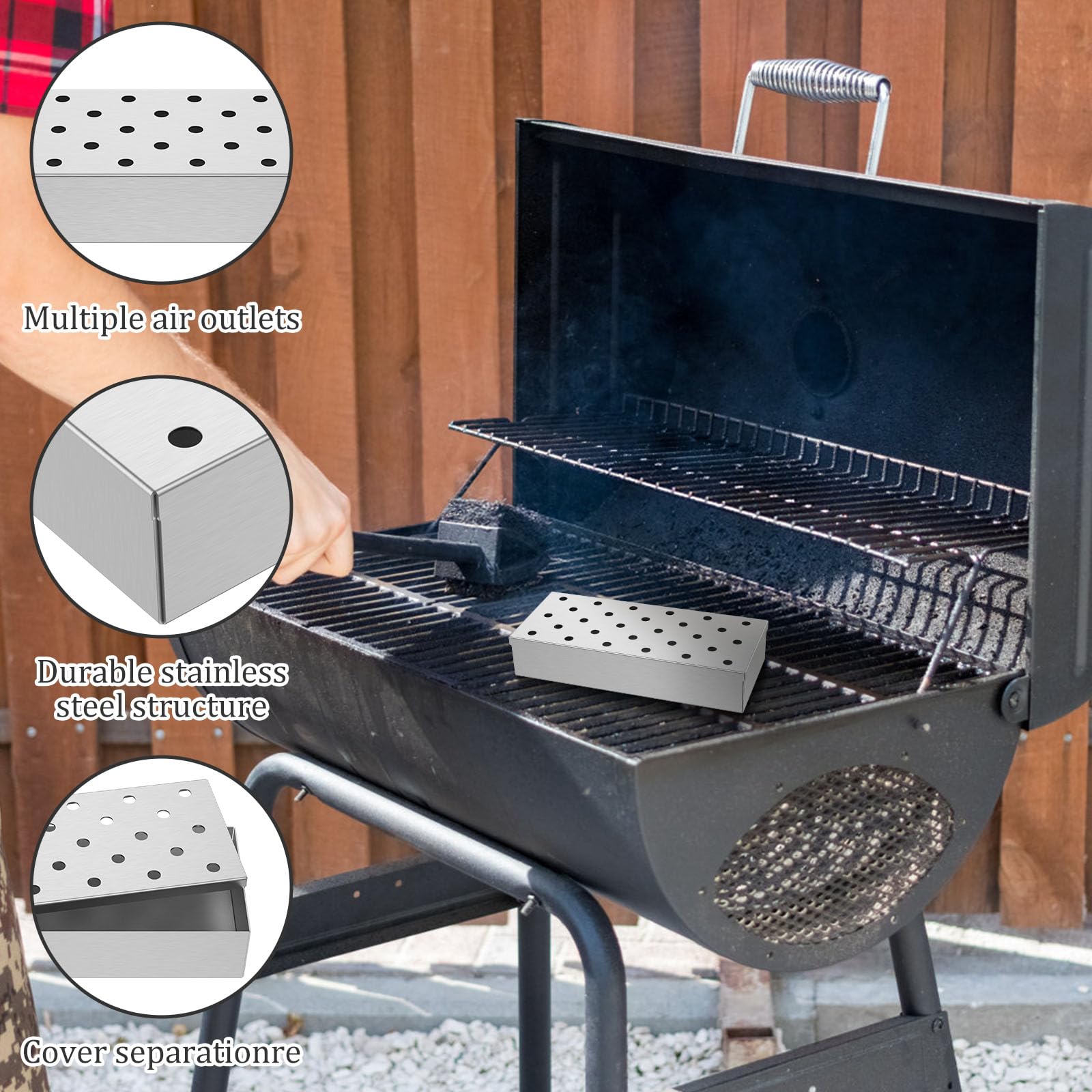 2Pcs Stainless Steel BBQ Smoker Box with Lid - Wood Chip Smoker Box for Gas & Charcoal Grills - Enhance Grilling Flavors - Perfect for Backyard BBQ, Camping & Outdoor Cooking